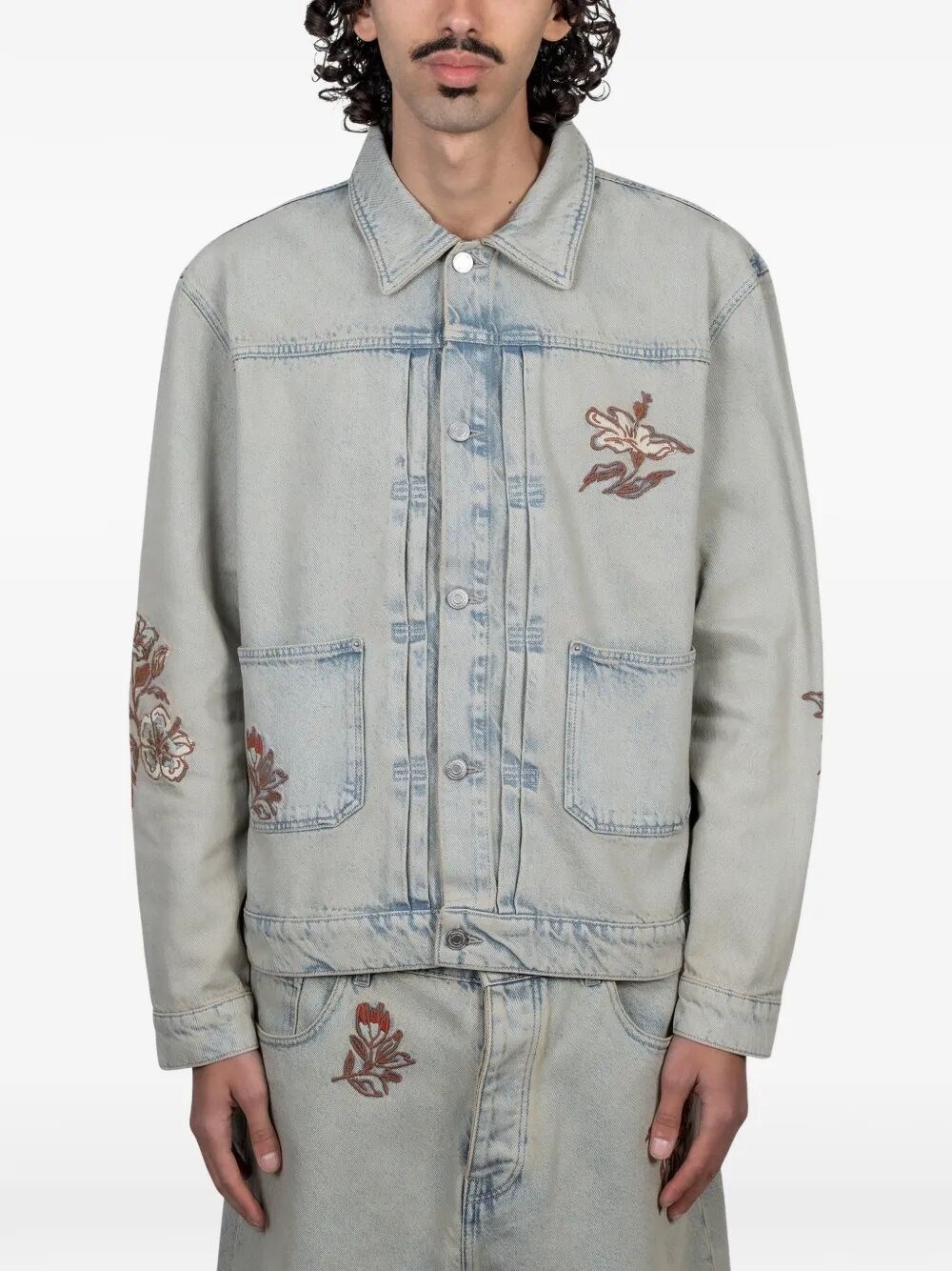 DROLE DE MONSIEUR "Brodée Fleurs" Dusty Denim Jacket