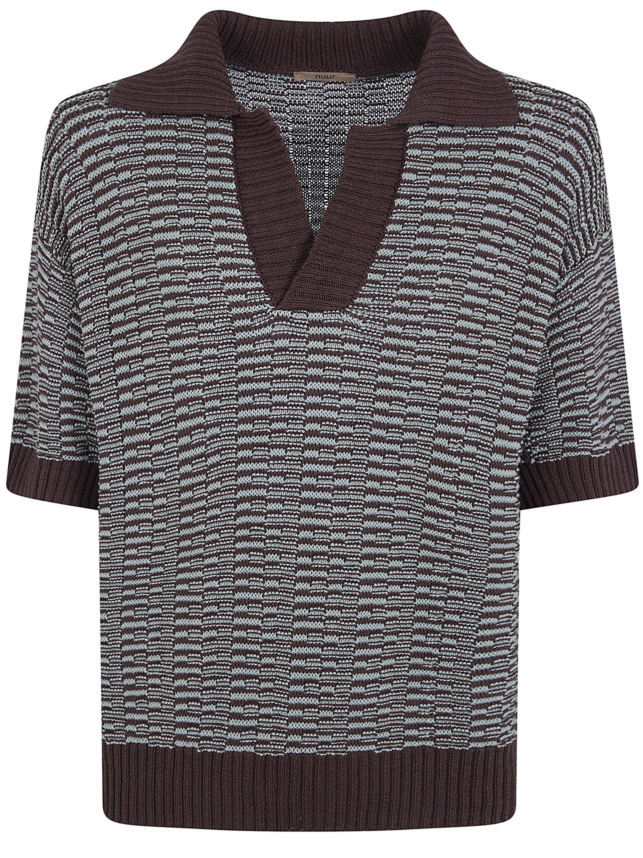 NUUR Two Tone Striped Short Sleeved Polo Neck T-Shirt