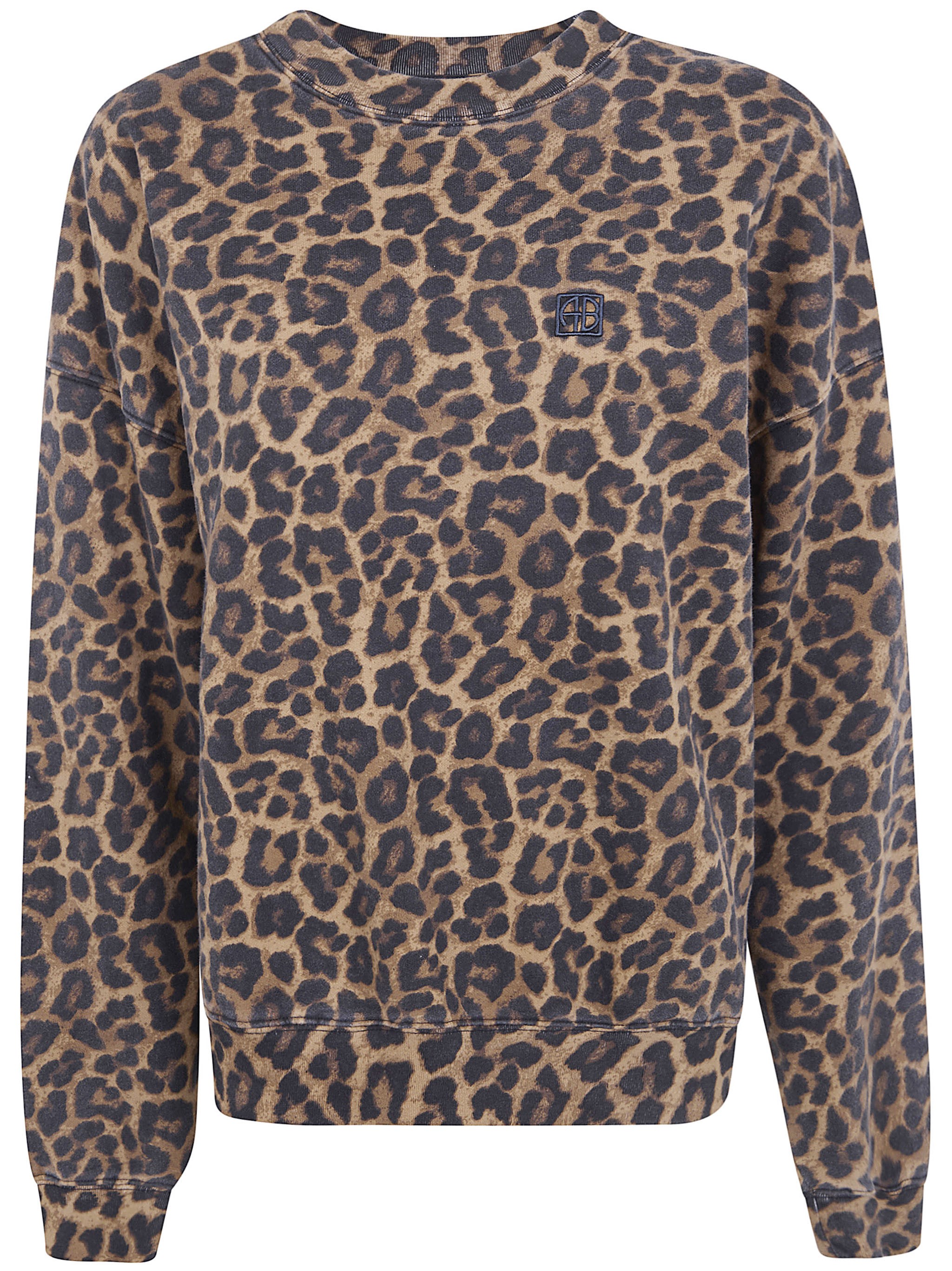 ANINE BING Miles Black And Brown Leopard Sweatshirt