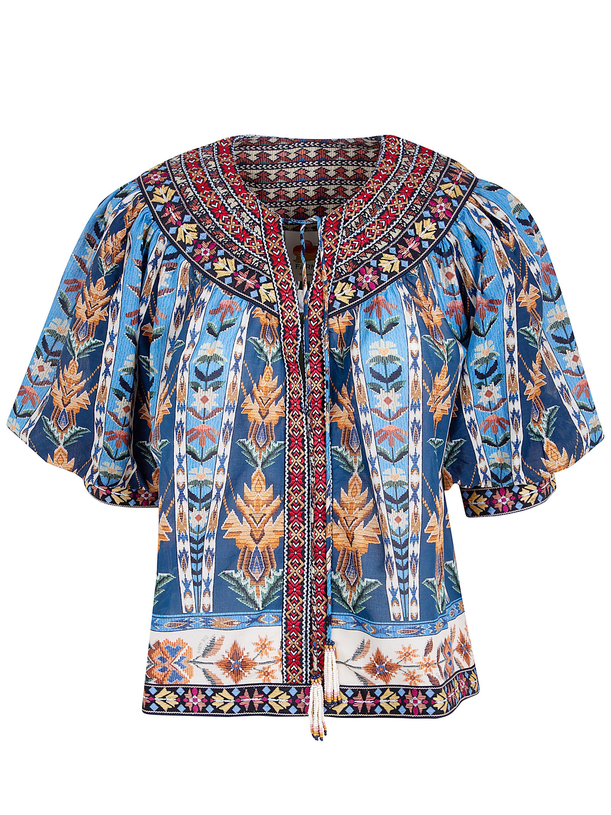 FARM RIO Embroidered Tapestry Short Sleeve Blouse