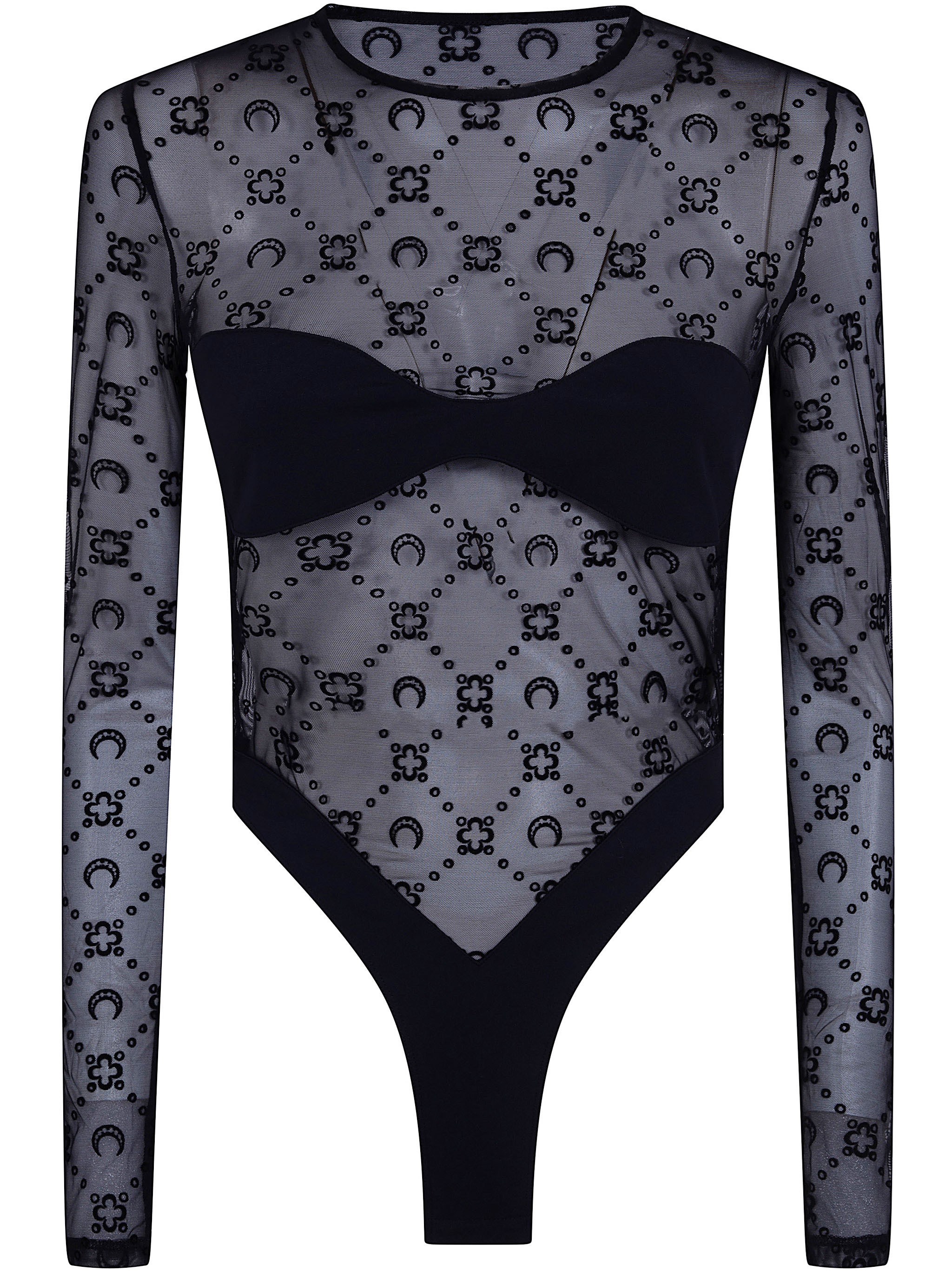 MARINE SERRE Moonogram Mesh Flock Long Sleeves Bodysuit Top