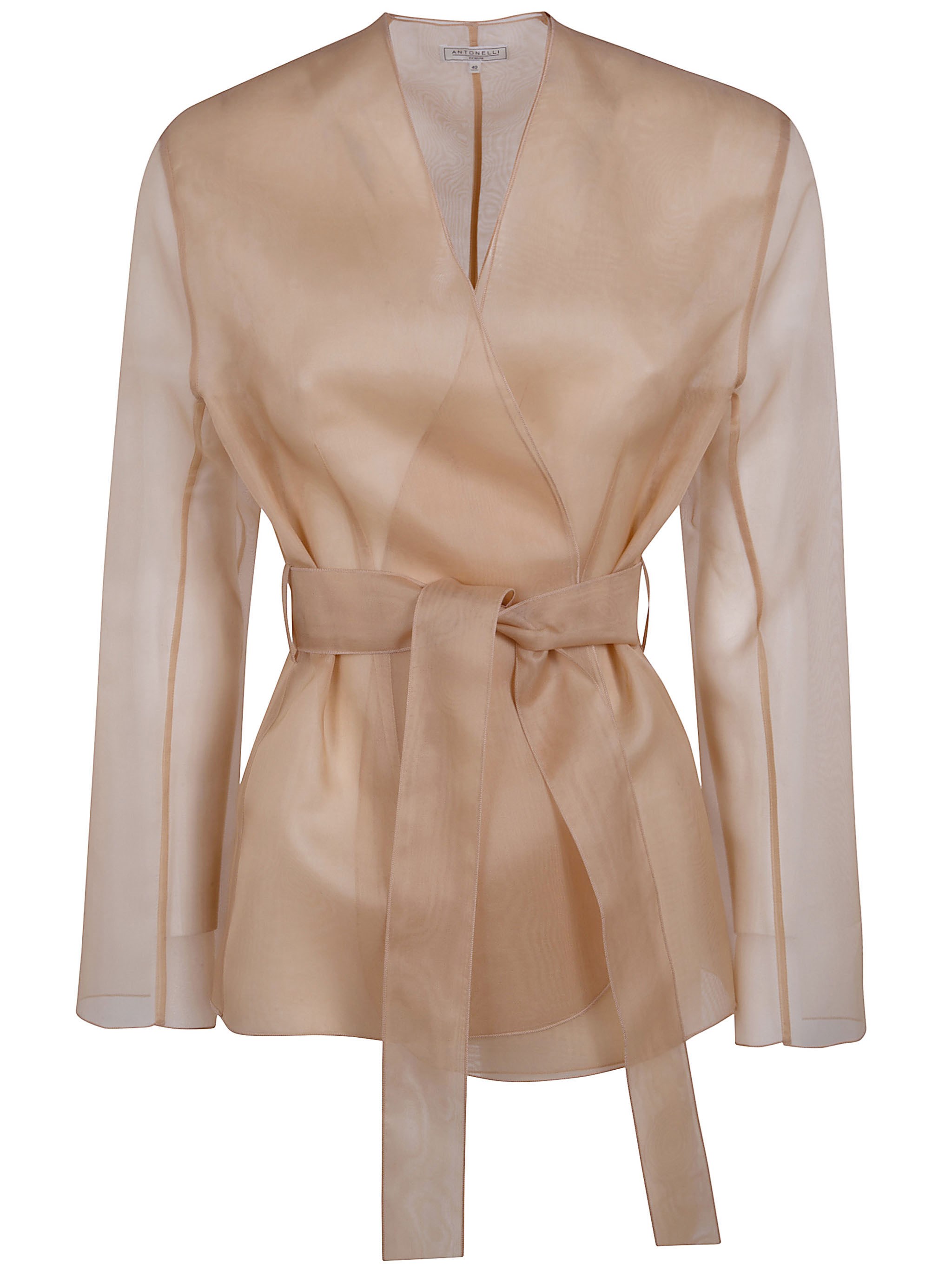 Antonelli 'elia' Organza Silk Belted Waist Coat In Brown