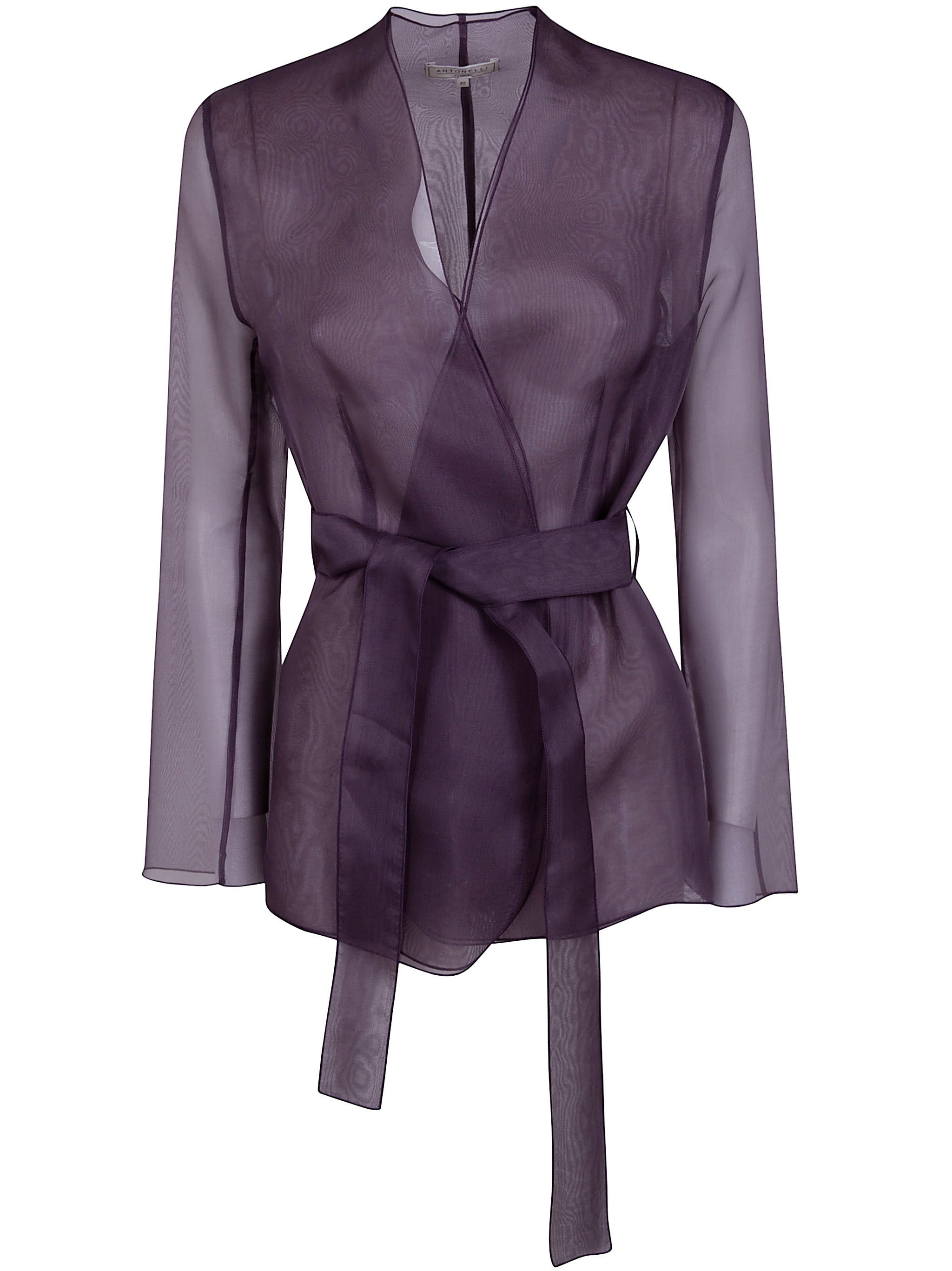 Antonelli "elia" Organza Silk Belted Waist Coat In Purple