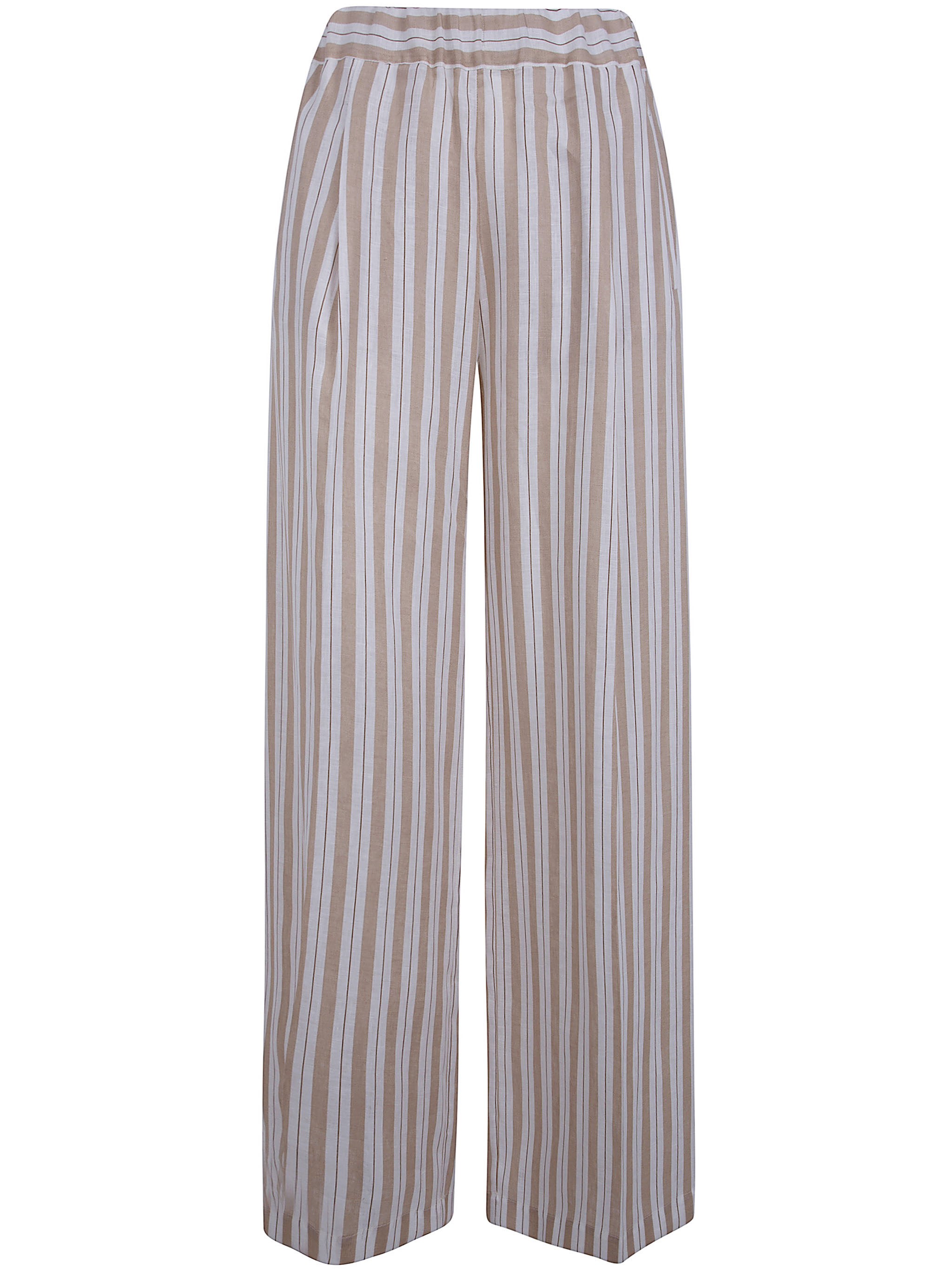 Semicouture "johnny" Elastic Linen Trousers In Sand