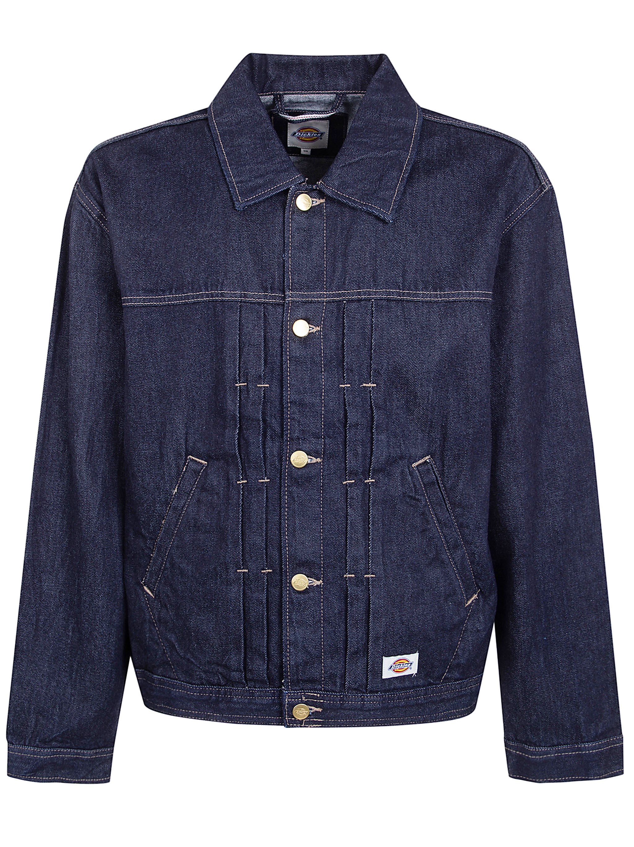 Dickies Pleated Denim Jacket Front Pockets Stitching In Blue