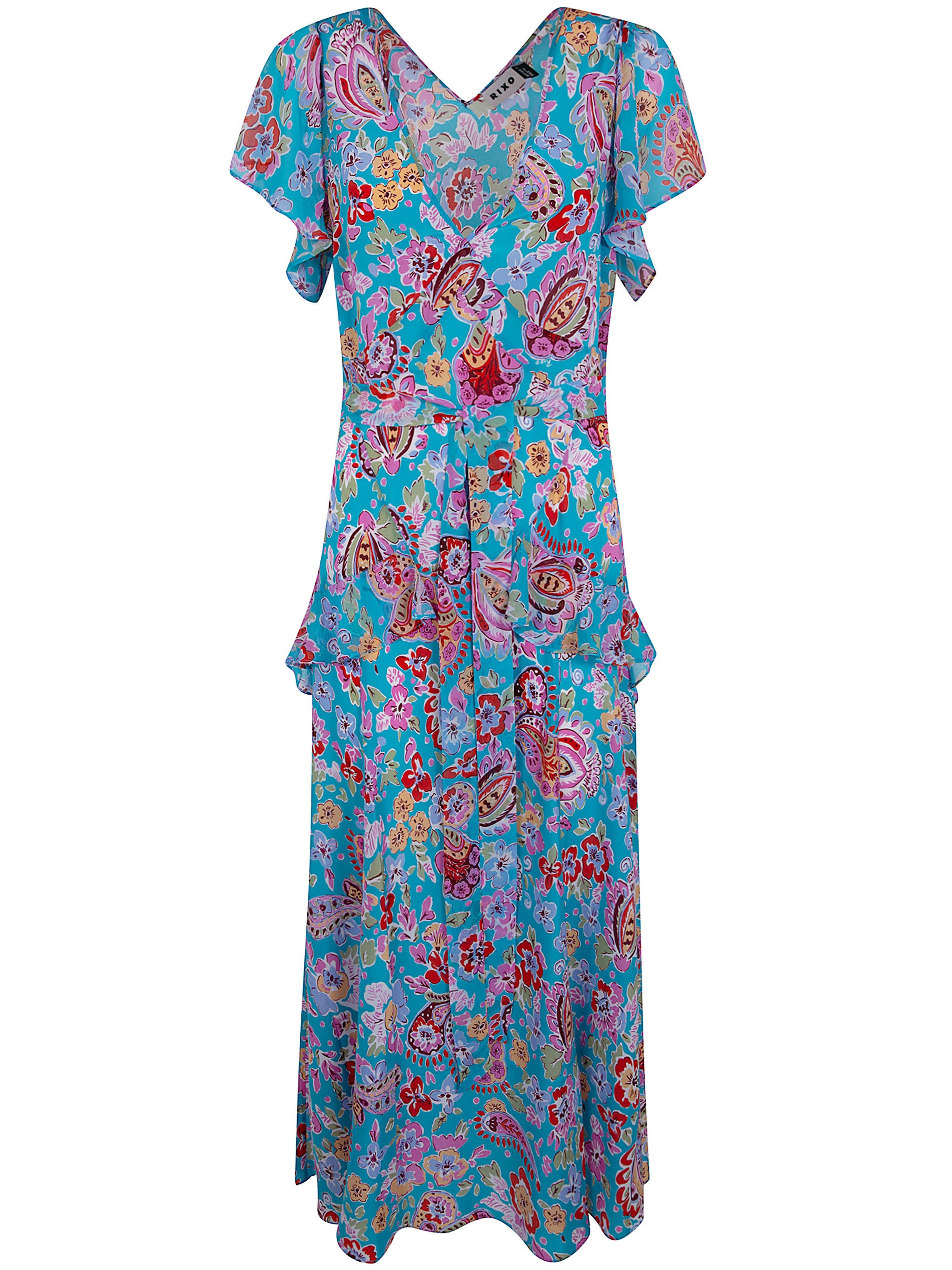 RIXO Evie Dress Cara Floral Turquoise