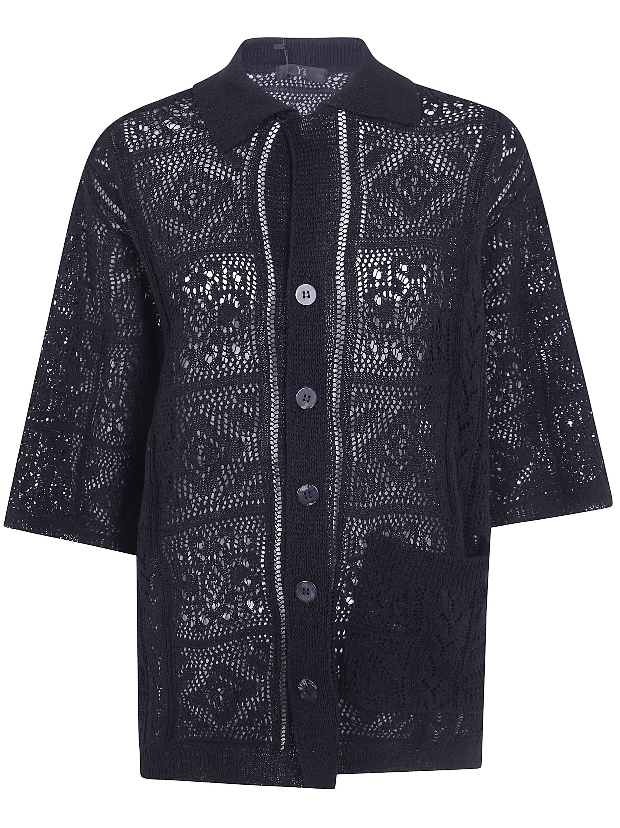 Y's Open Collar Knit Shirt In Black