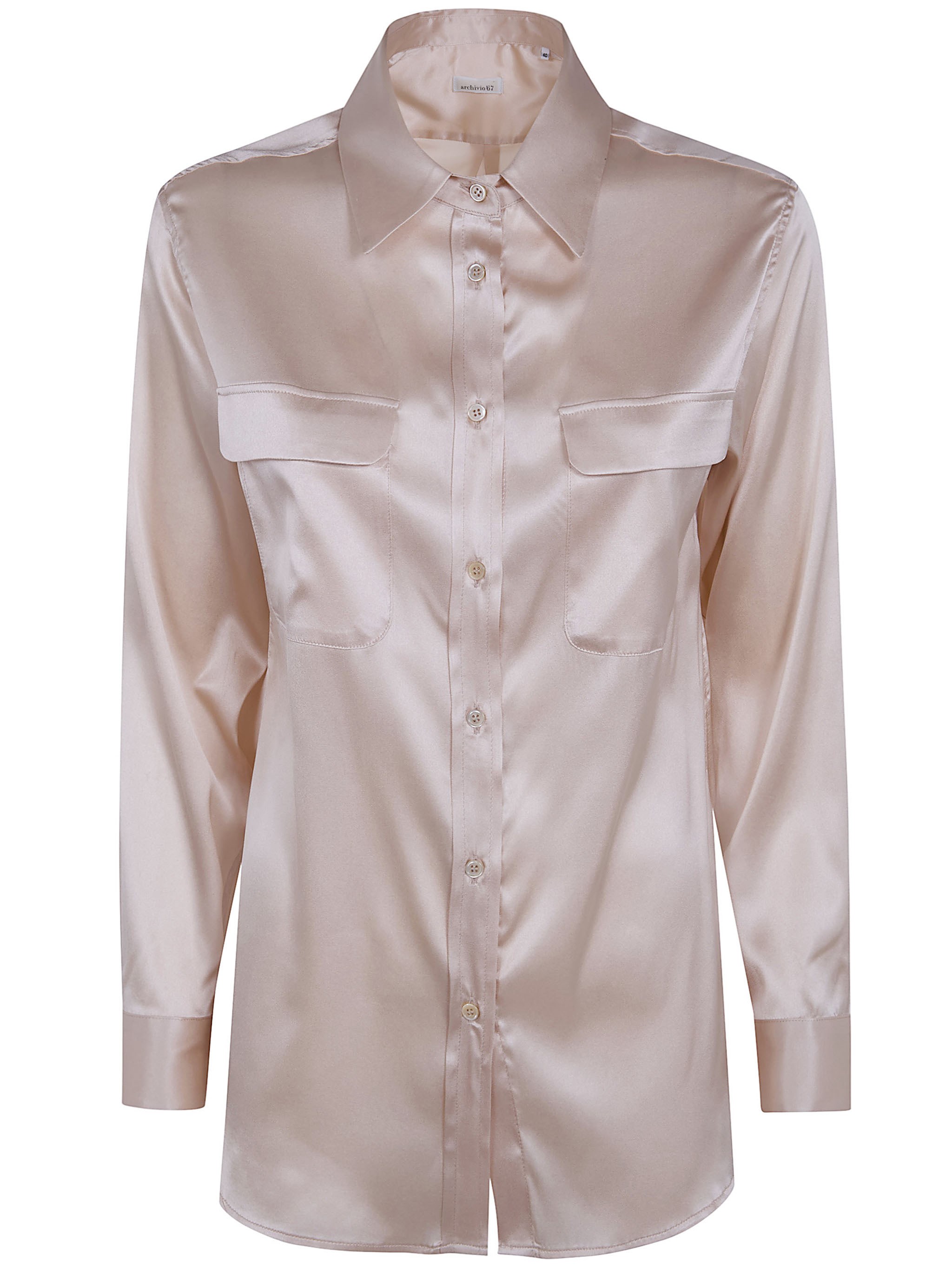 Archivio67 Long Sleeves Pockets Satin Stretch Shirt In Pink