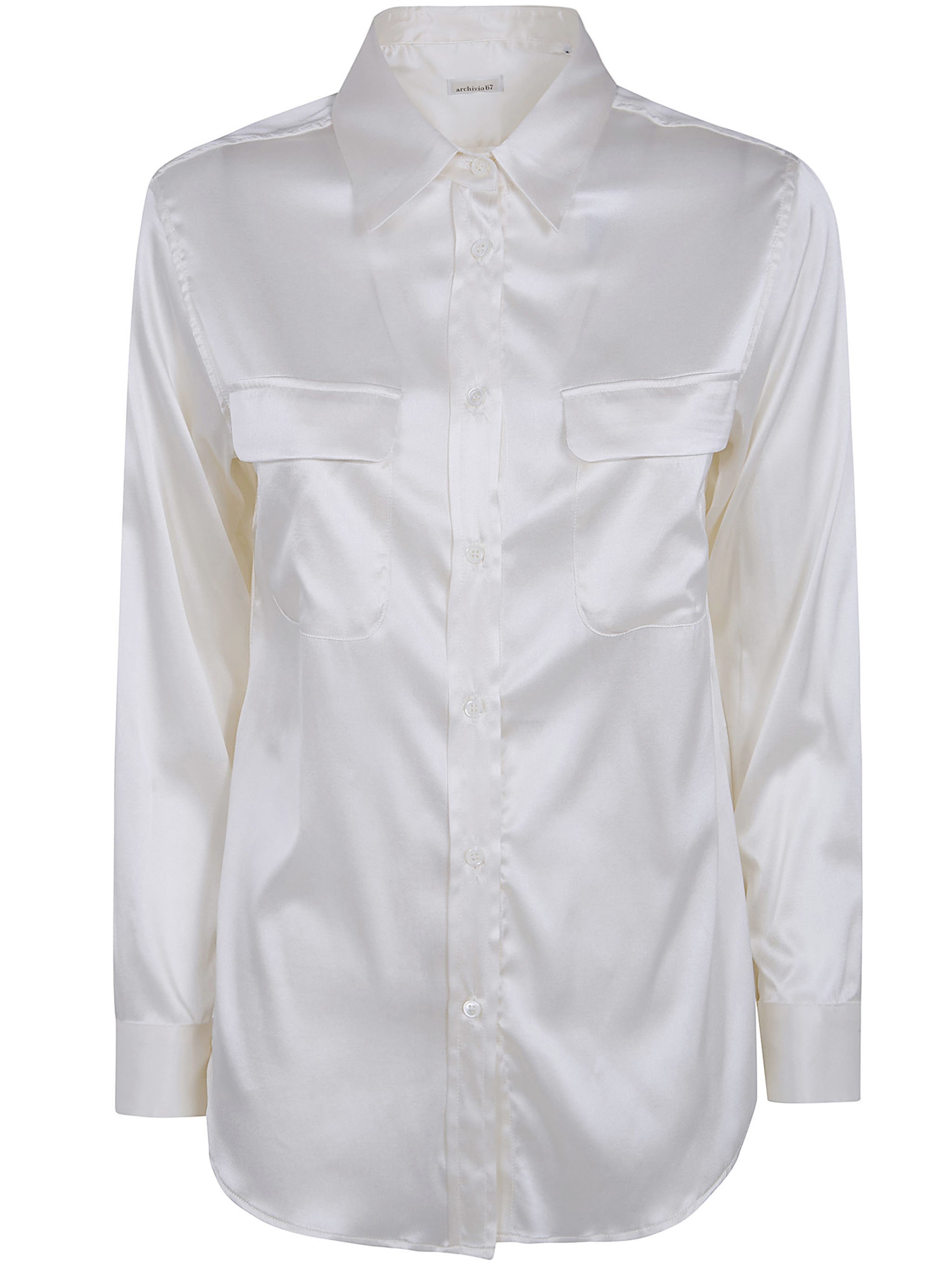 Archivio67 Long Sleeves Pockets Satin Stretch Shirt In White