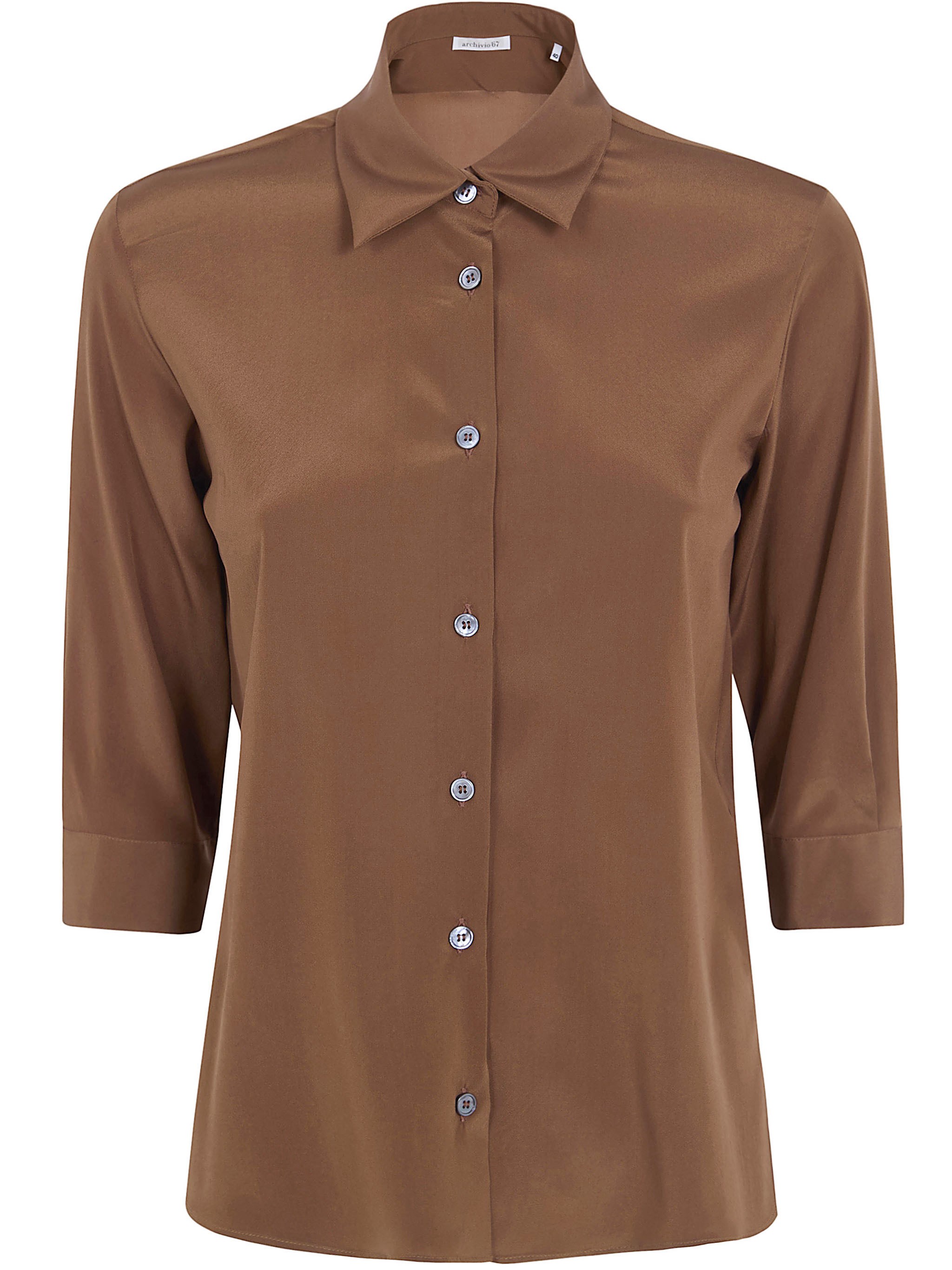 Archivio67 Crepe De Chine 3/4 Sleeves Shirt In Brown