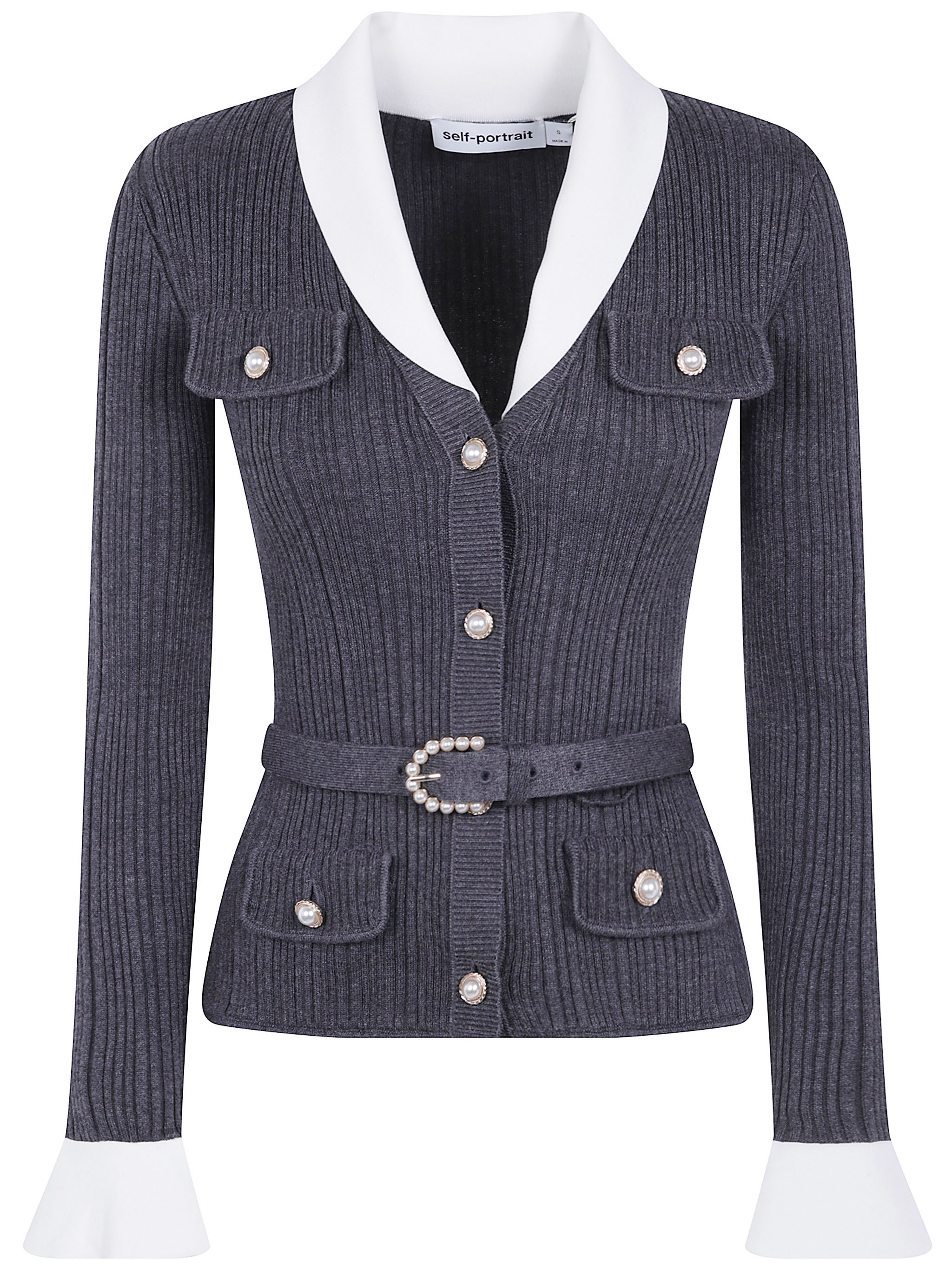 SELF-PORTRAIT Sweater Ribbed Knit Cardigan