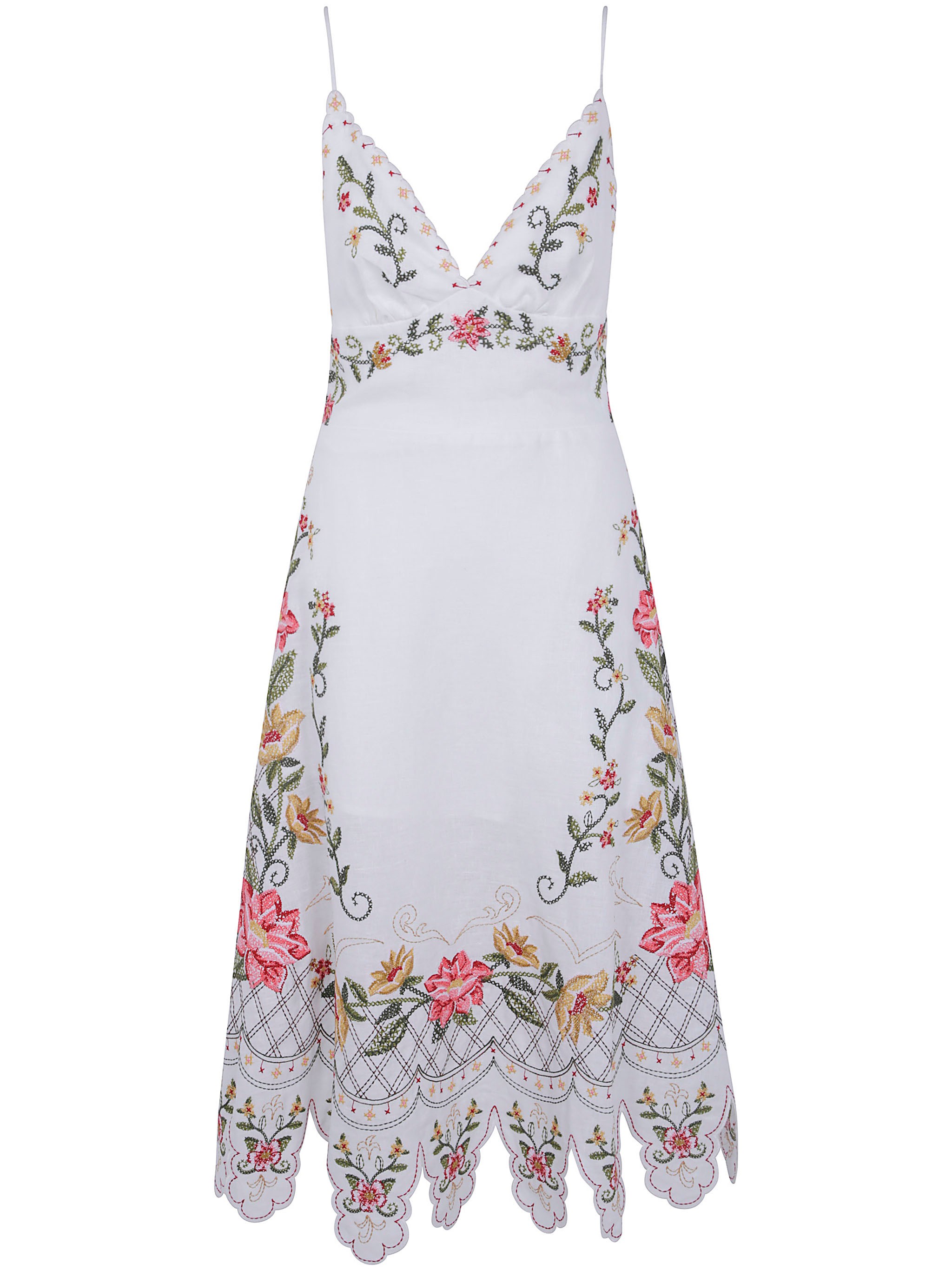 FARM RIO Dress Sleeveless Midi "Flower Embroidery"
