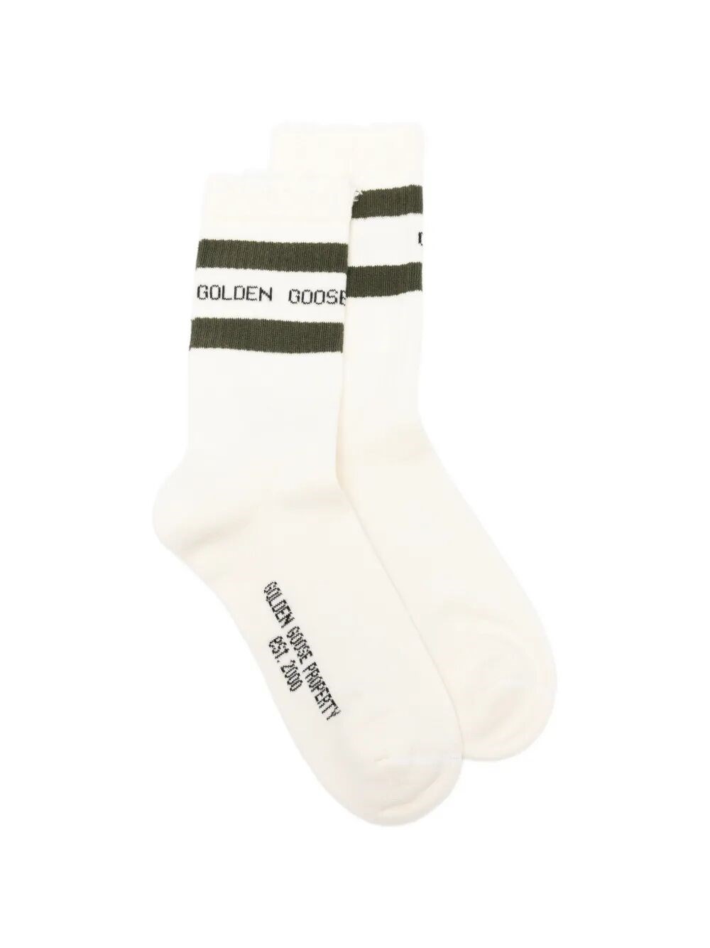 GOLDEN GOOSE Socks High Rib Stripes "Heritage White Forest Night Black　GOLDEN GOOSE ソックス ハイリブストライプ "ヘリテージ ホワイト フォレスト ナイト ブラック" GOLDEN