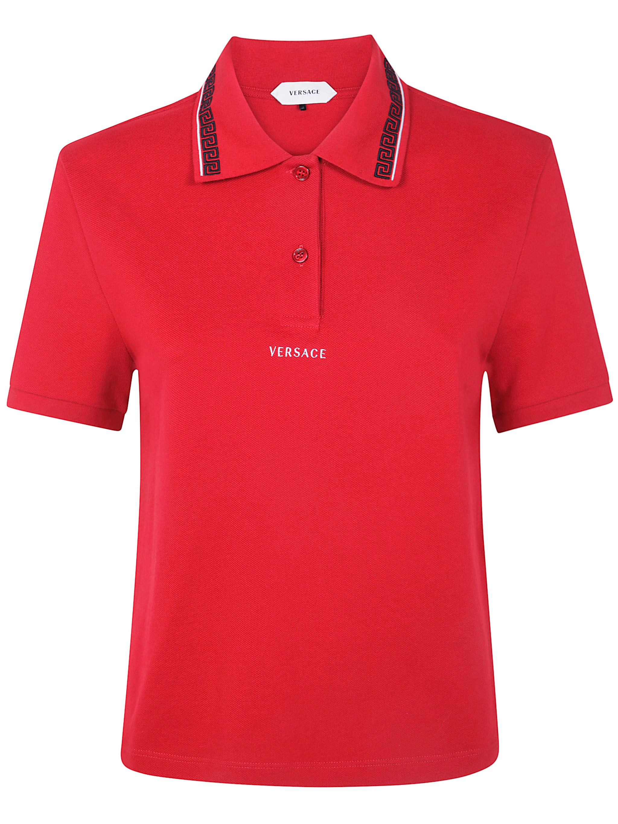 VERSACE Polo Shirt With Logo And Greca Embroidery　VERSACE ロゴとグレカ刺繍入りポロシャツ VERSACE