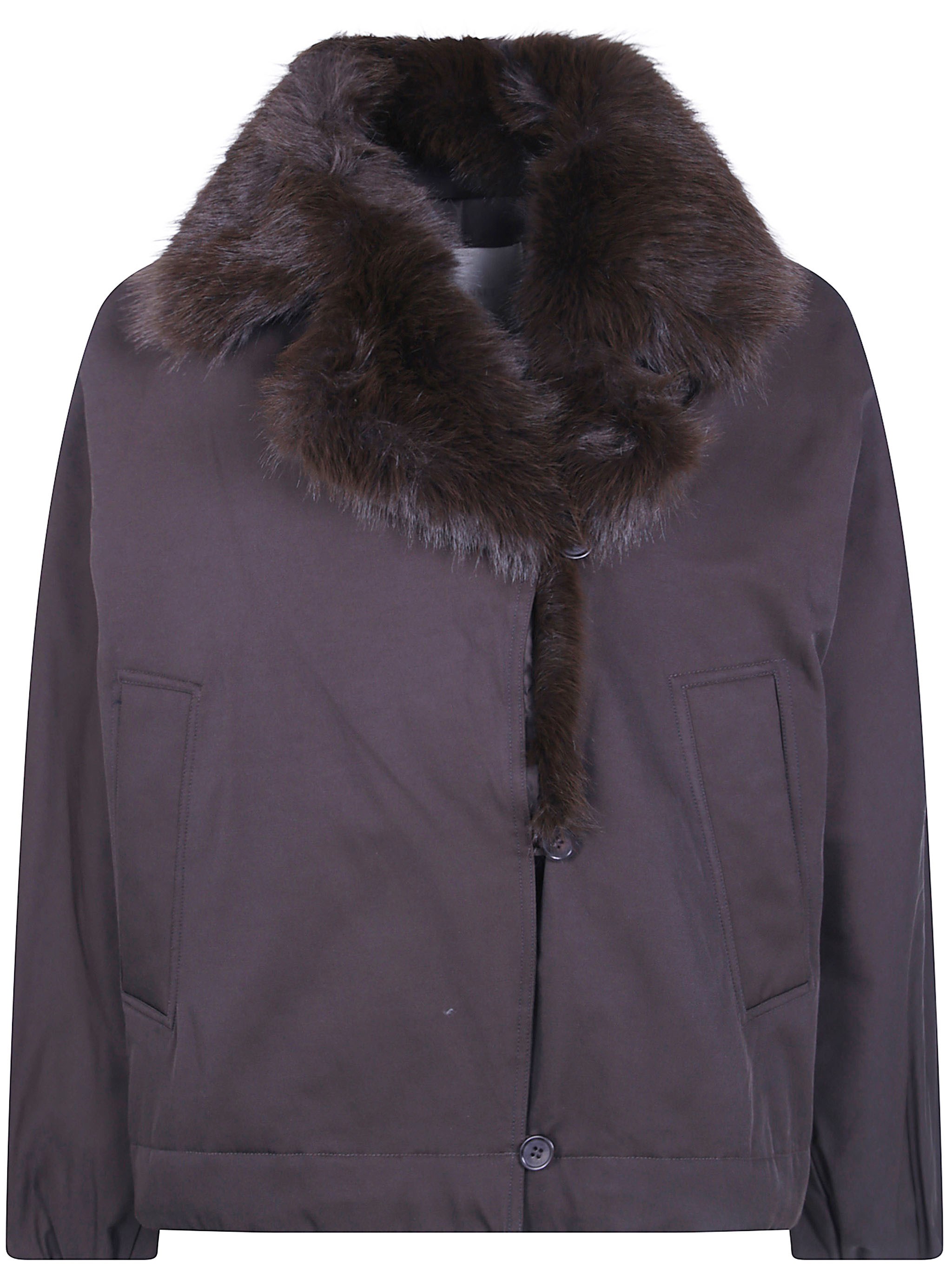 TWINSET Windbreaker Faux Fur Neck Bomber Jacket