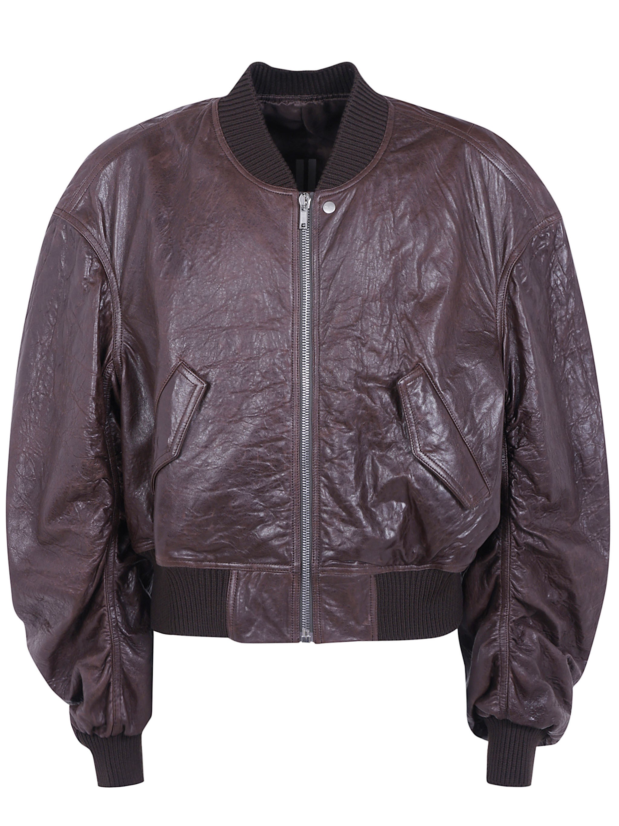Rick Owens Jacket Padded Leather "secchia Flight" In Gray