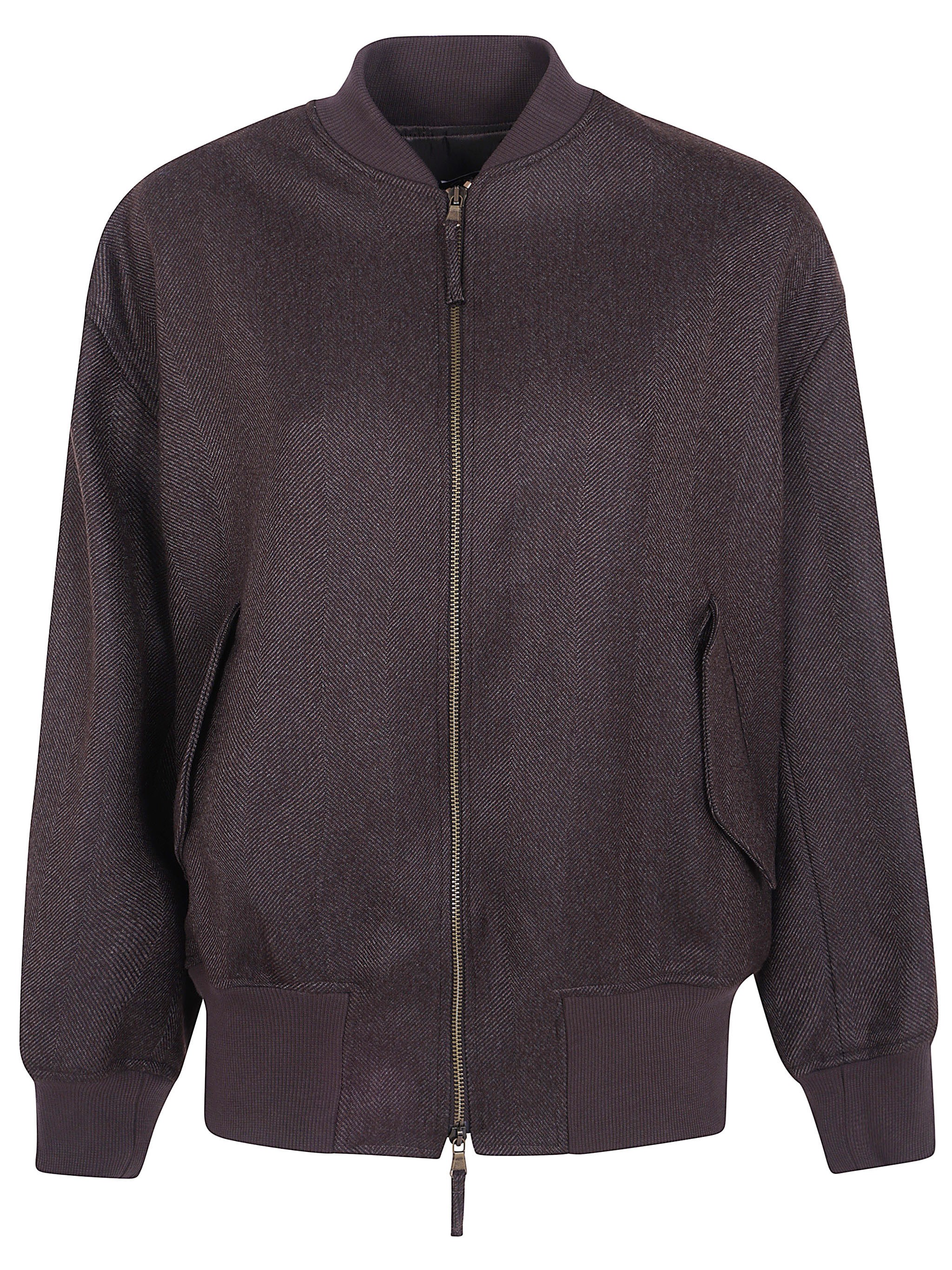 Drhope Herringbone-pattern Wool Bomber Jacket In Brown