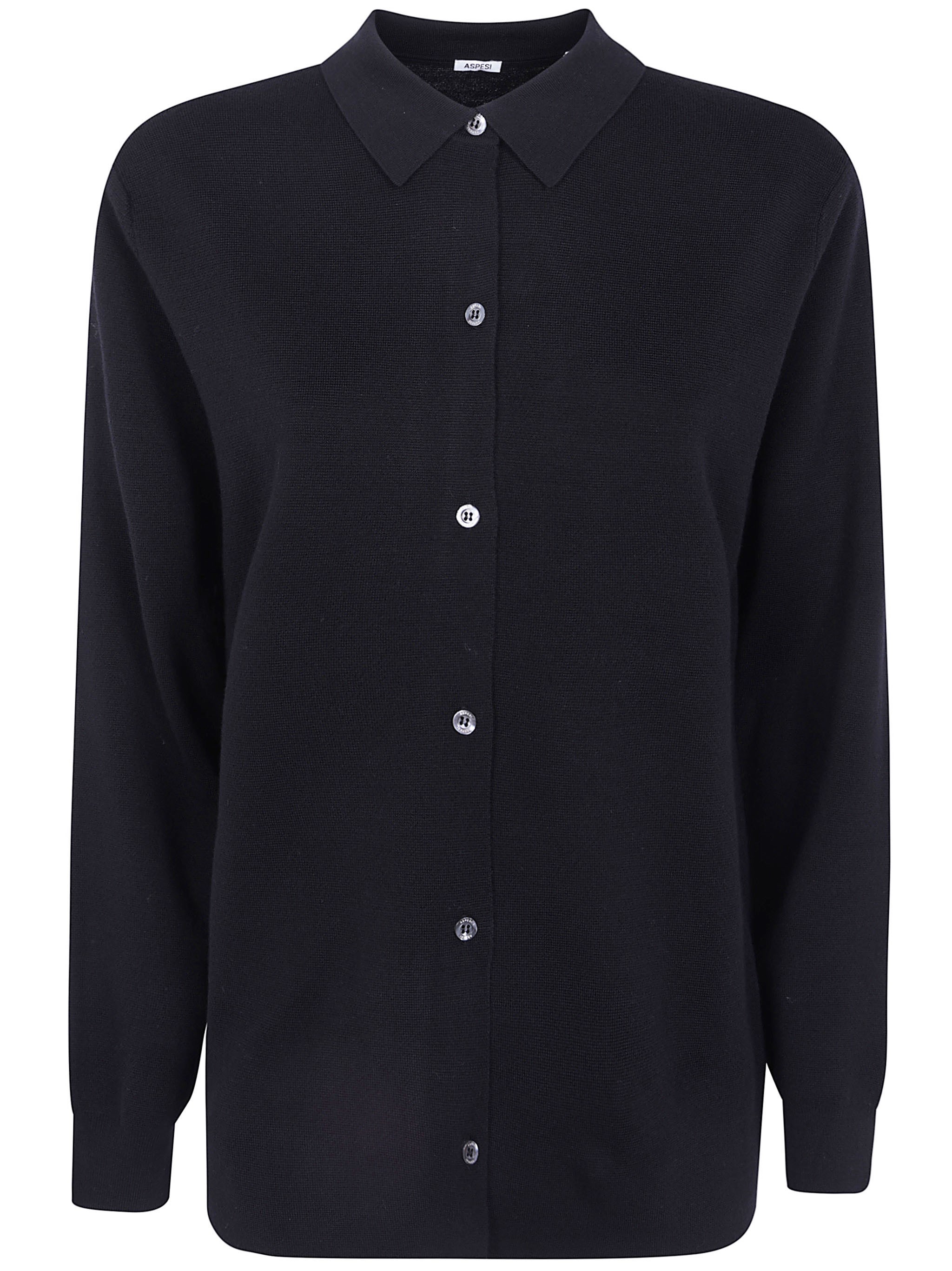 Aspesi Button-front Long-sleeve Knit Top In Black