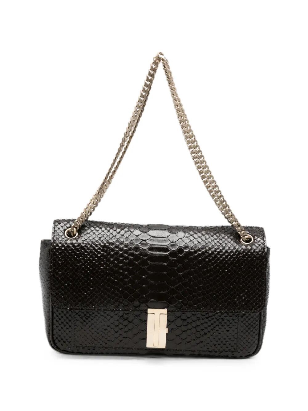 Tom Ford Semi Shiny Printed Python Chain Shoulder Bag In Brown
