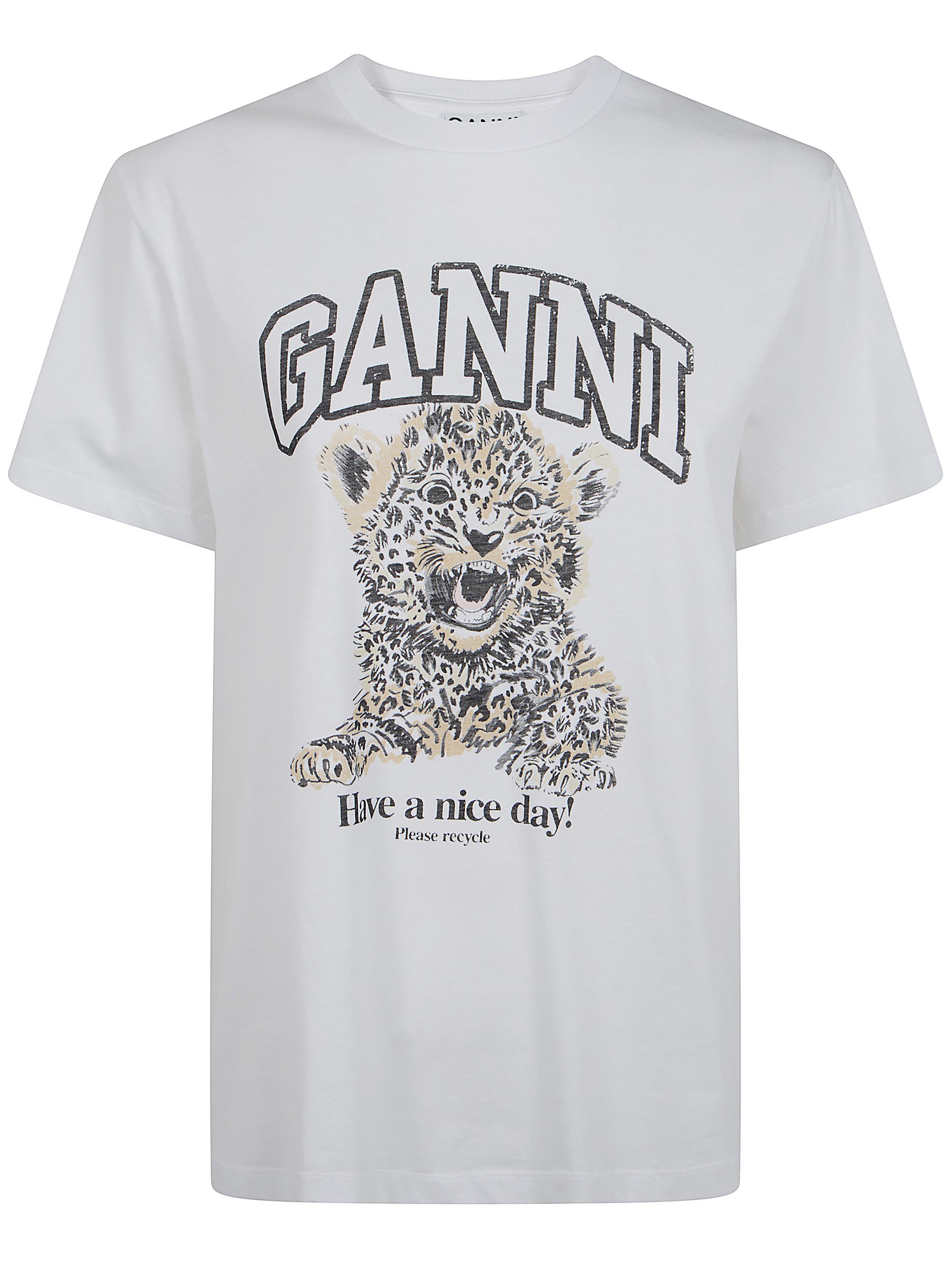 Ganni GANNI T-Shirt Relaxed "Basic Jersey Leopard"　GANNI Tシャツ リラックス「ベーシックジャージ レオパード」