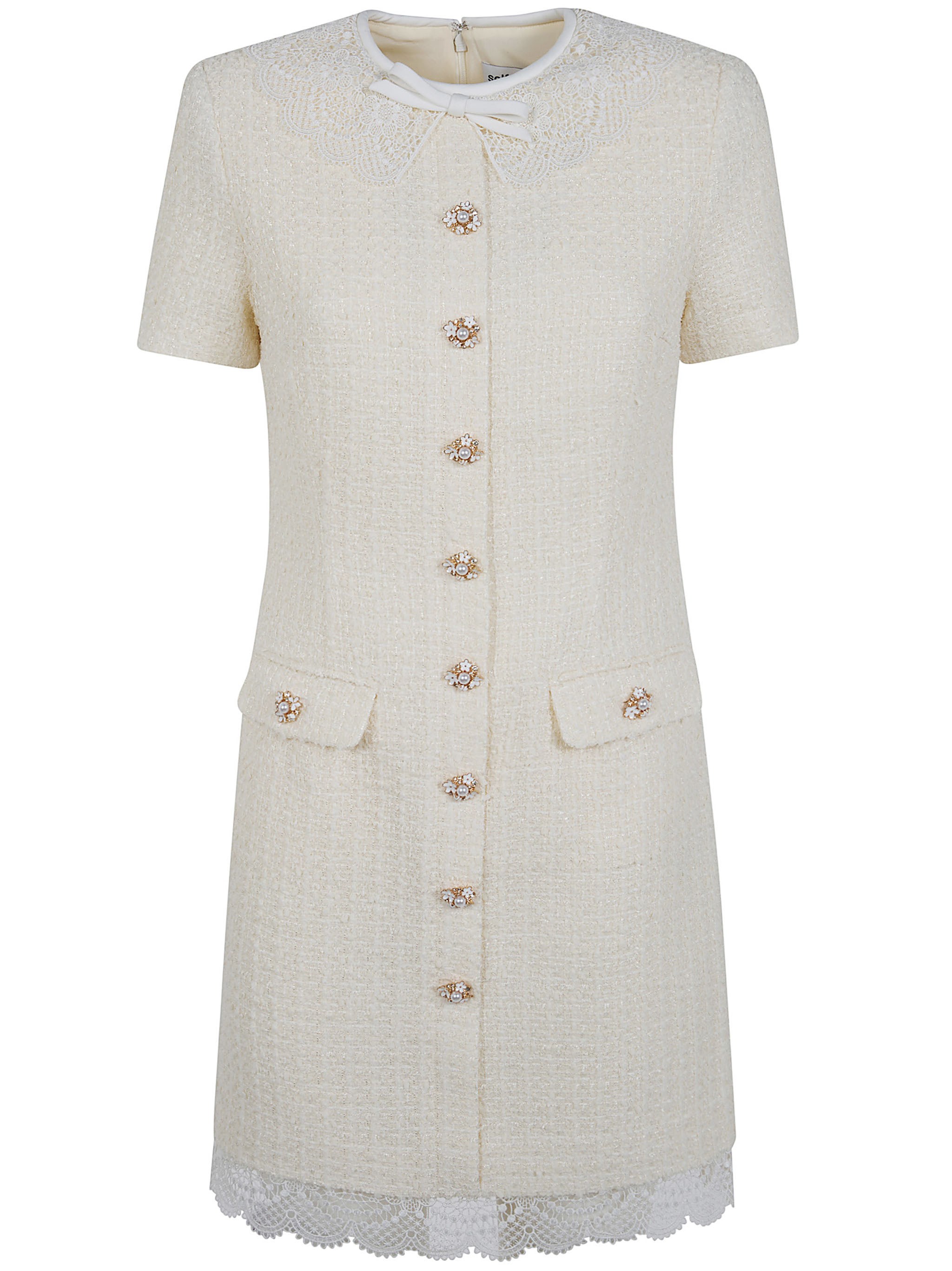 SELF-PORTRAIT Dress Boucle Lace Trim “Pf26.002B Cream”