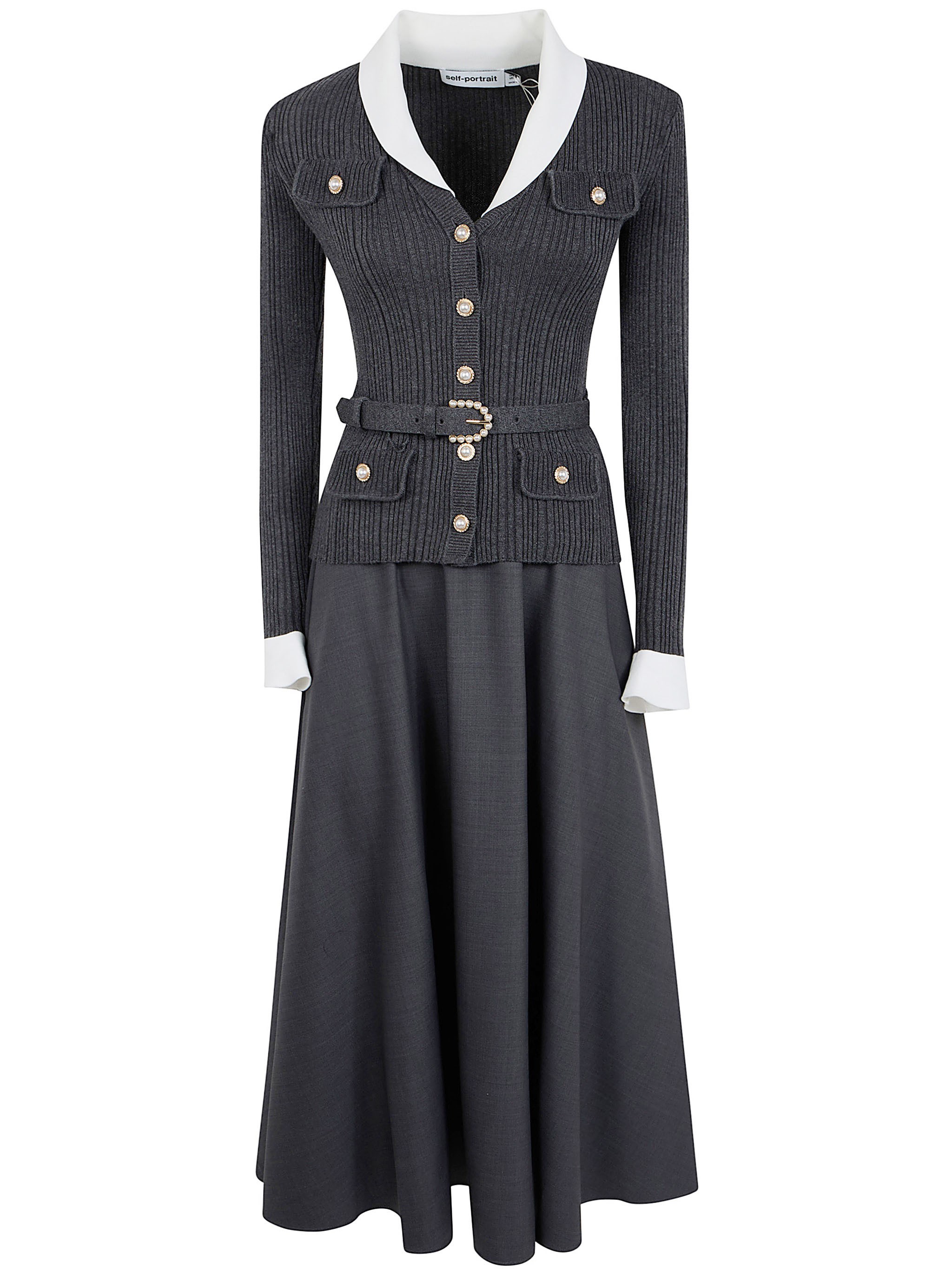 SELF-PORTRAIT Dress Knit Twill Midi Dress