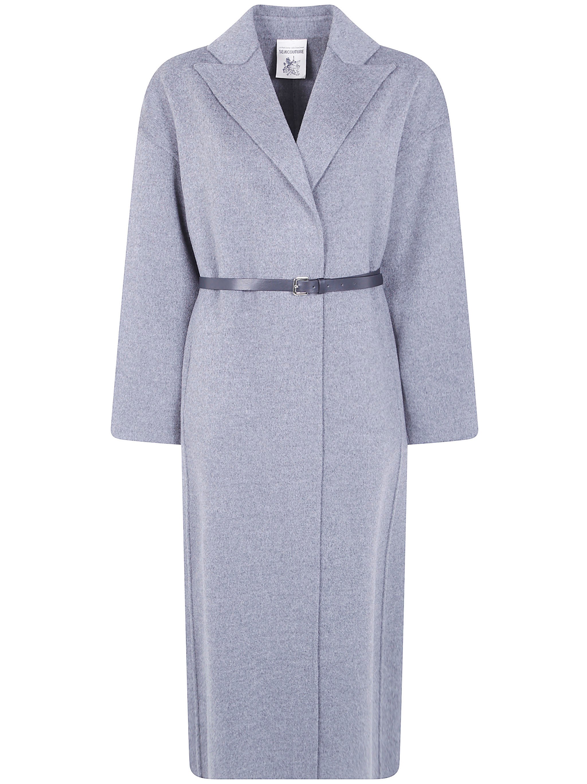 Semicouture Coat Long Belted "y6wv08 Y471 Dark Grey" In Gray