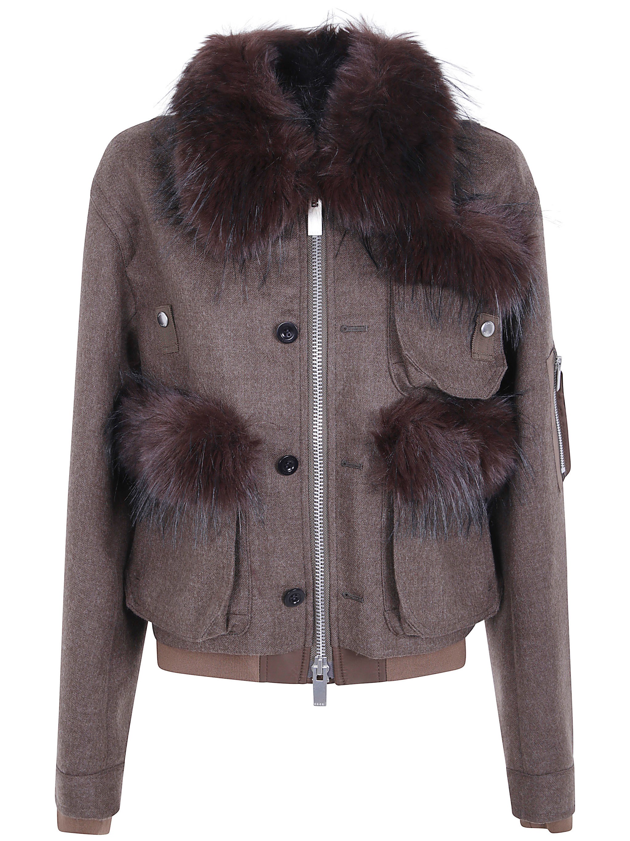 Sacai Jacket Wool Melton Blouson In Brown