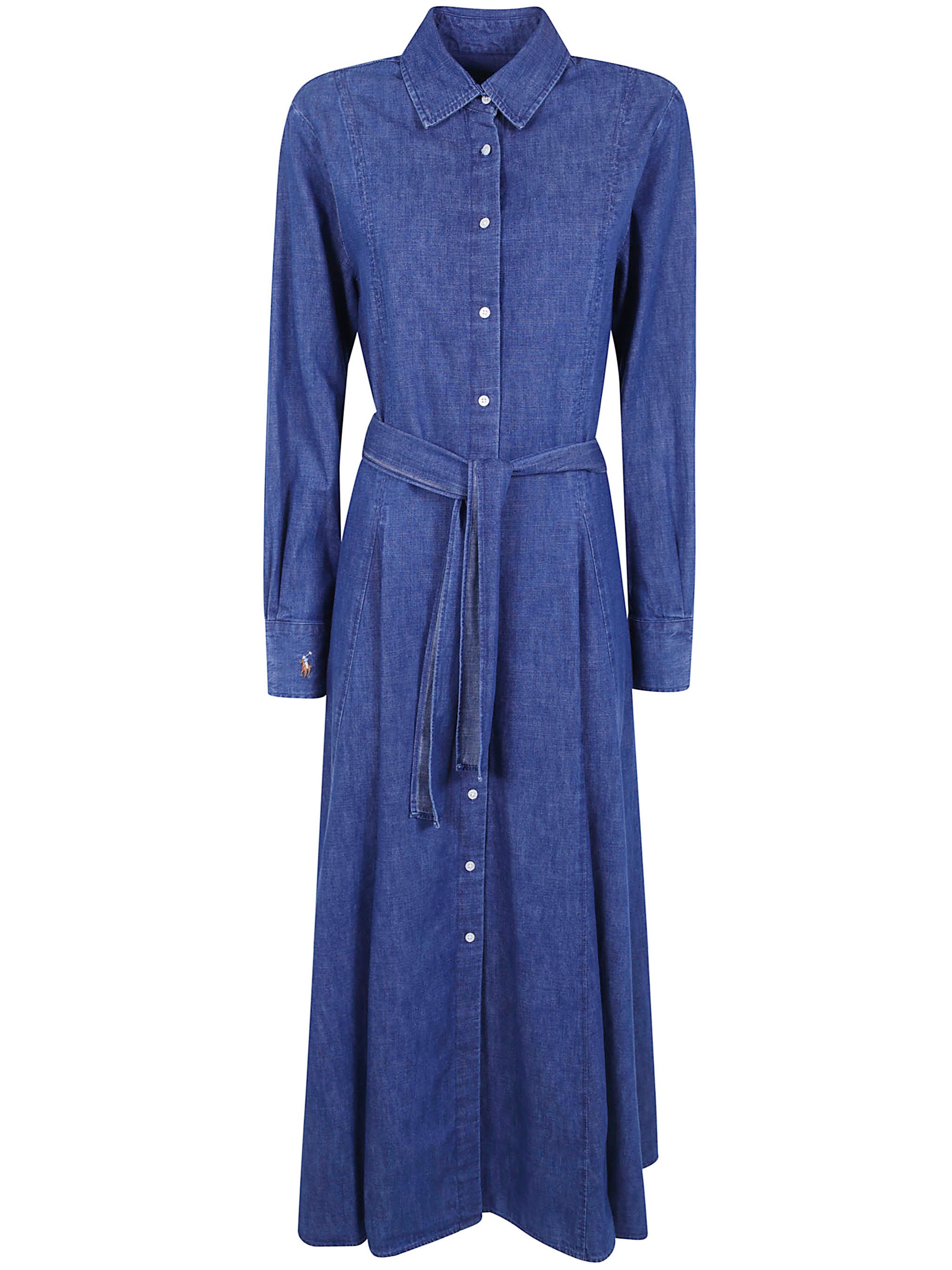 Polo Ralph Lauren Dress Long Sleeve "woven Shirt Dress" In Blue
