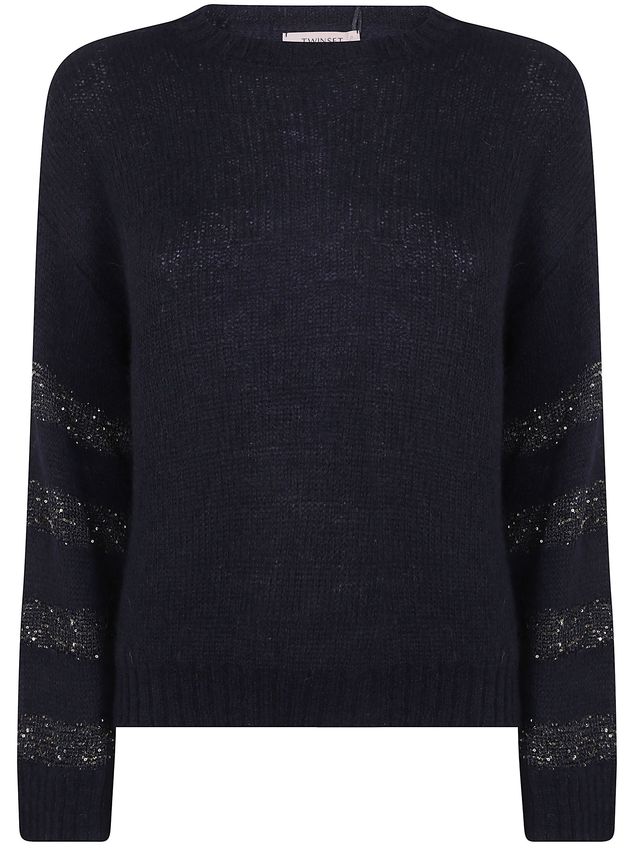 Twinset Sweater Gold Stripes "round Neck" In Black