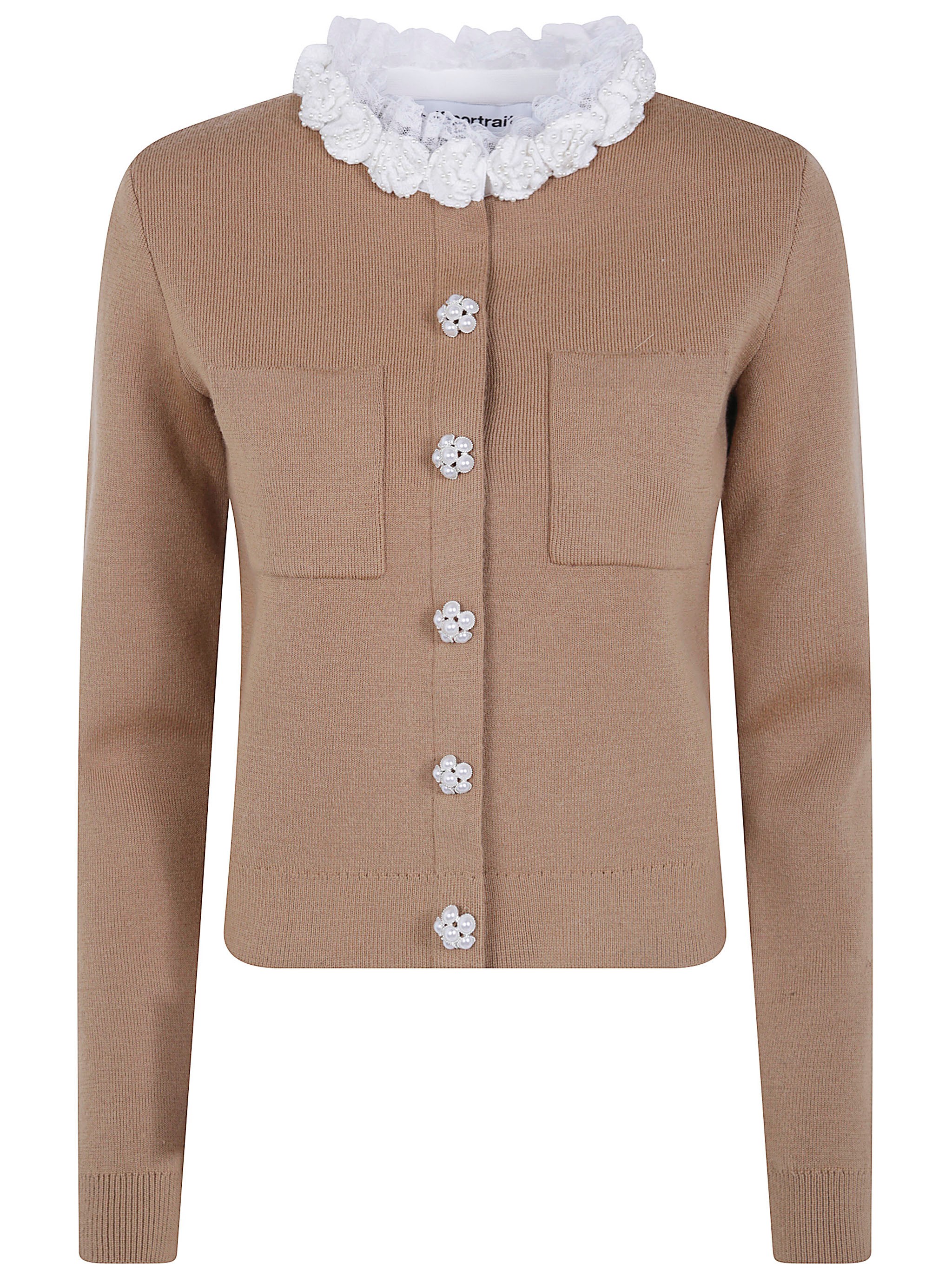 SELF-PORTRAIT Sweater With Lace Detail “Brown Embellished Knit Cardiga