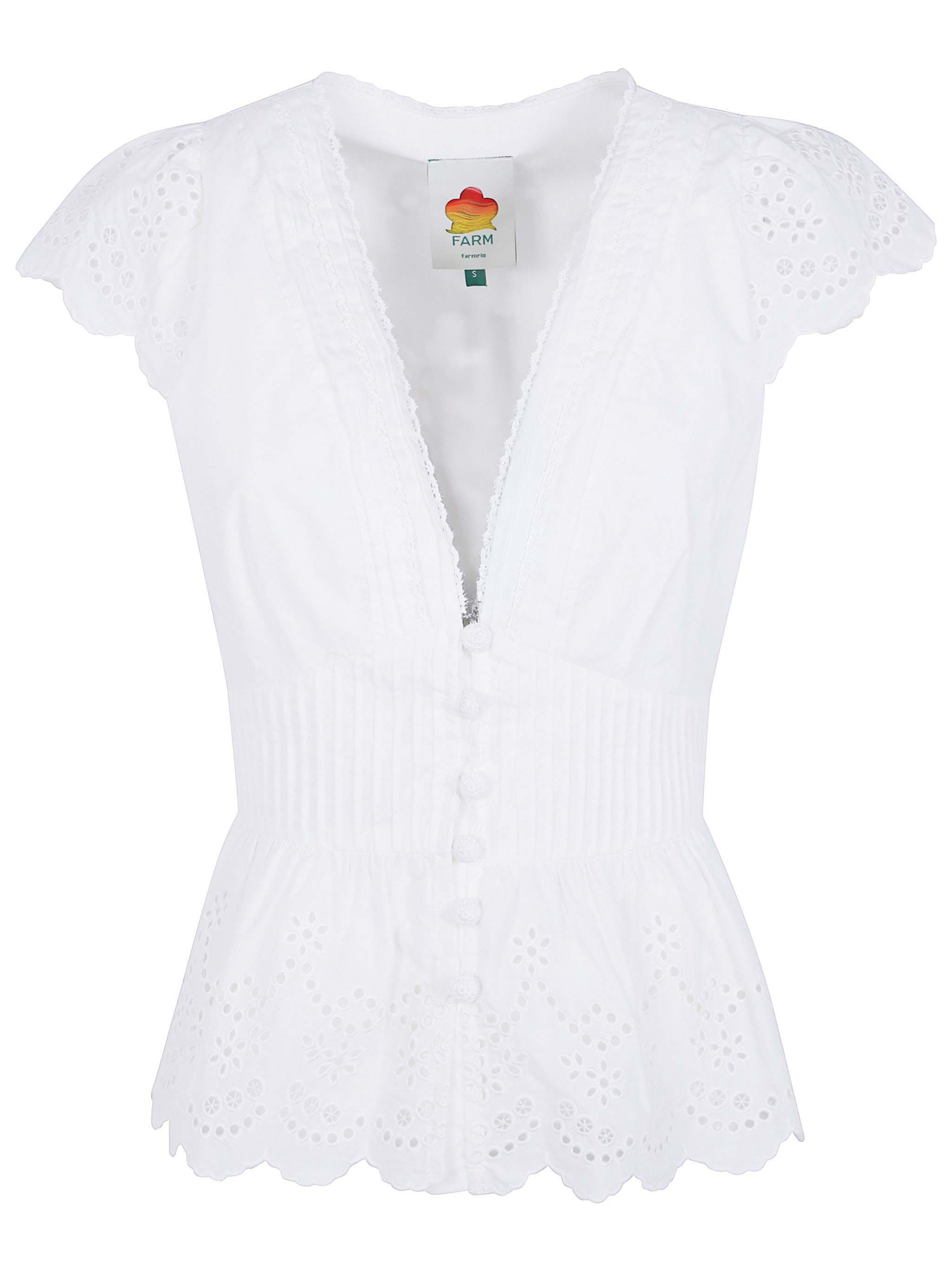 FARM RIO Shirt White Embroidery Blouse