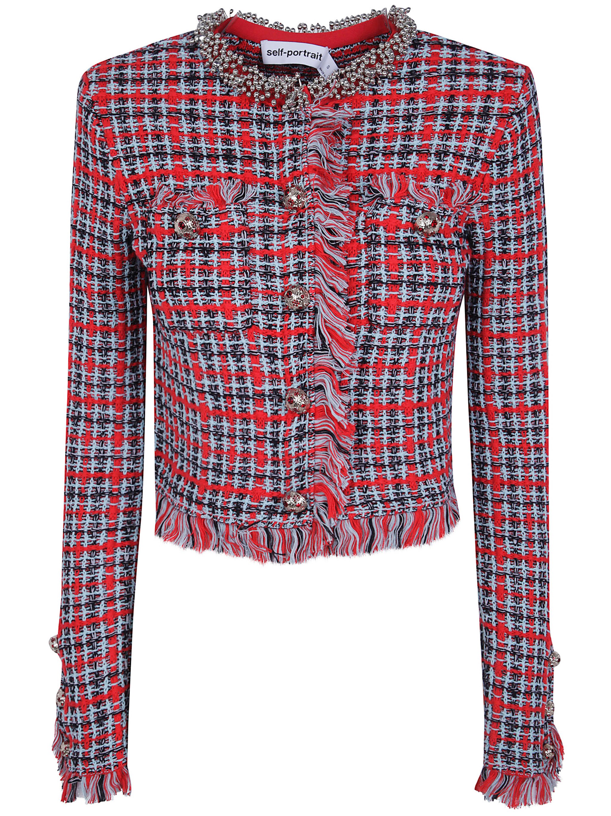 Frayed Knit "Red Check" Jacket