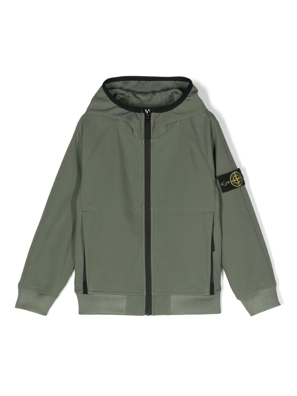 Stone Island Compass-patch Hooded Jacket In Green