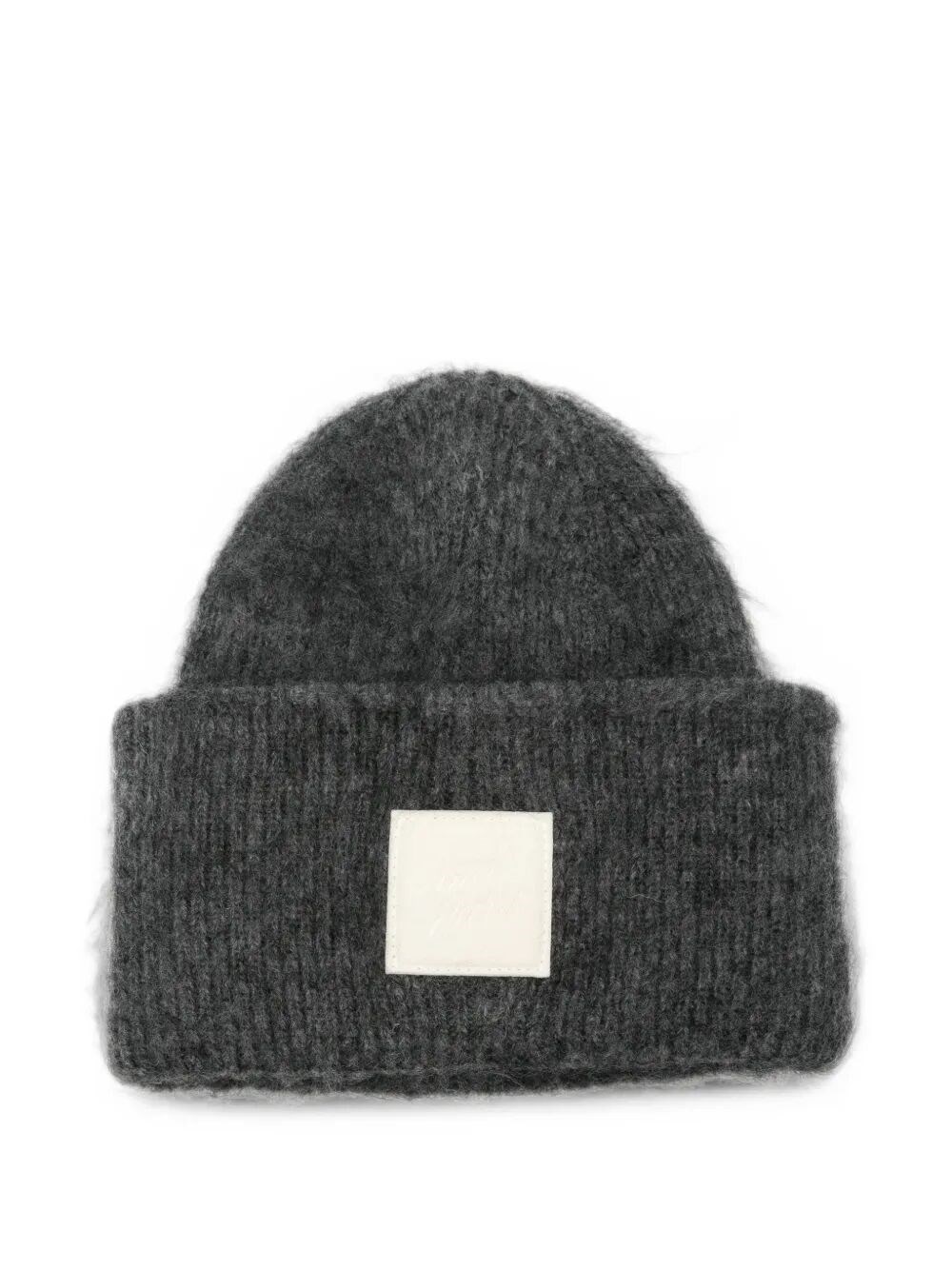 Ami Alexandre Mattiussi Hat Mohair "ami Paris" Patch Beanie In Gray