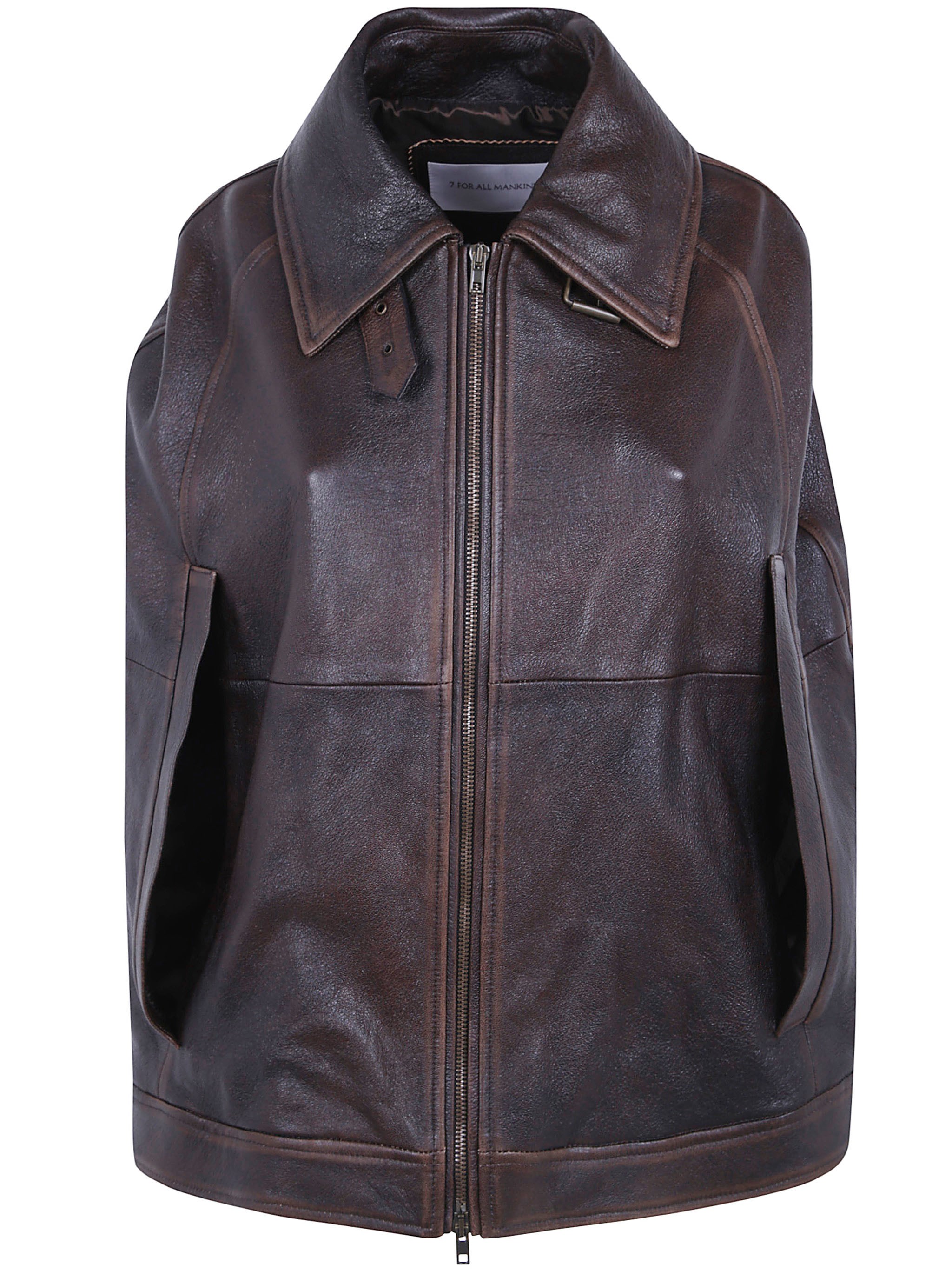 Seven For All Mankind Cape Leather "cape" In Brown