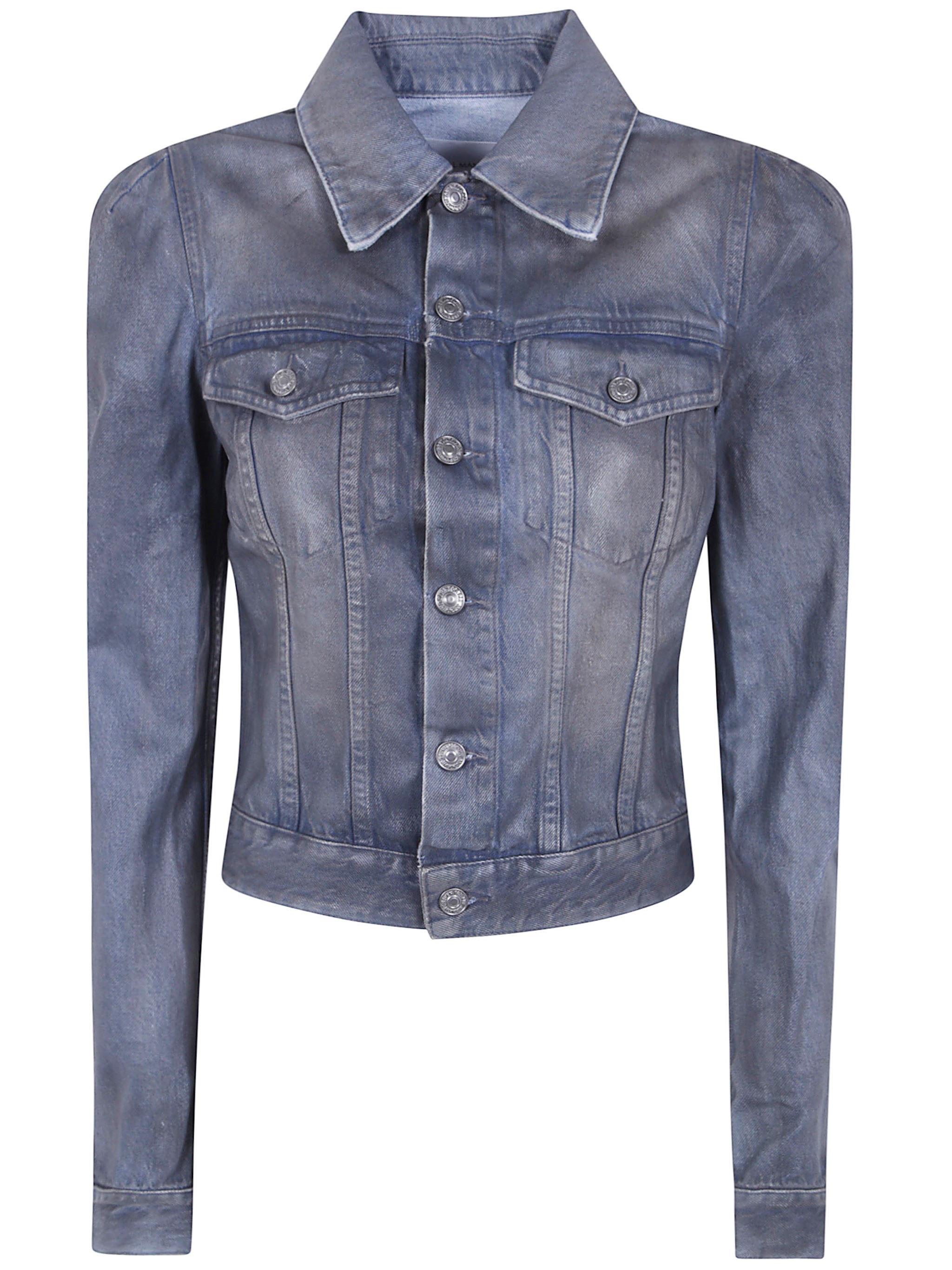 Seven For All Mankind Jacket Puff Sleeves Trucker In Black