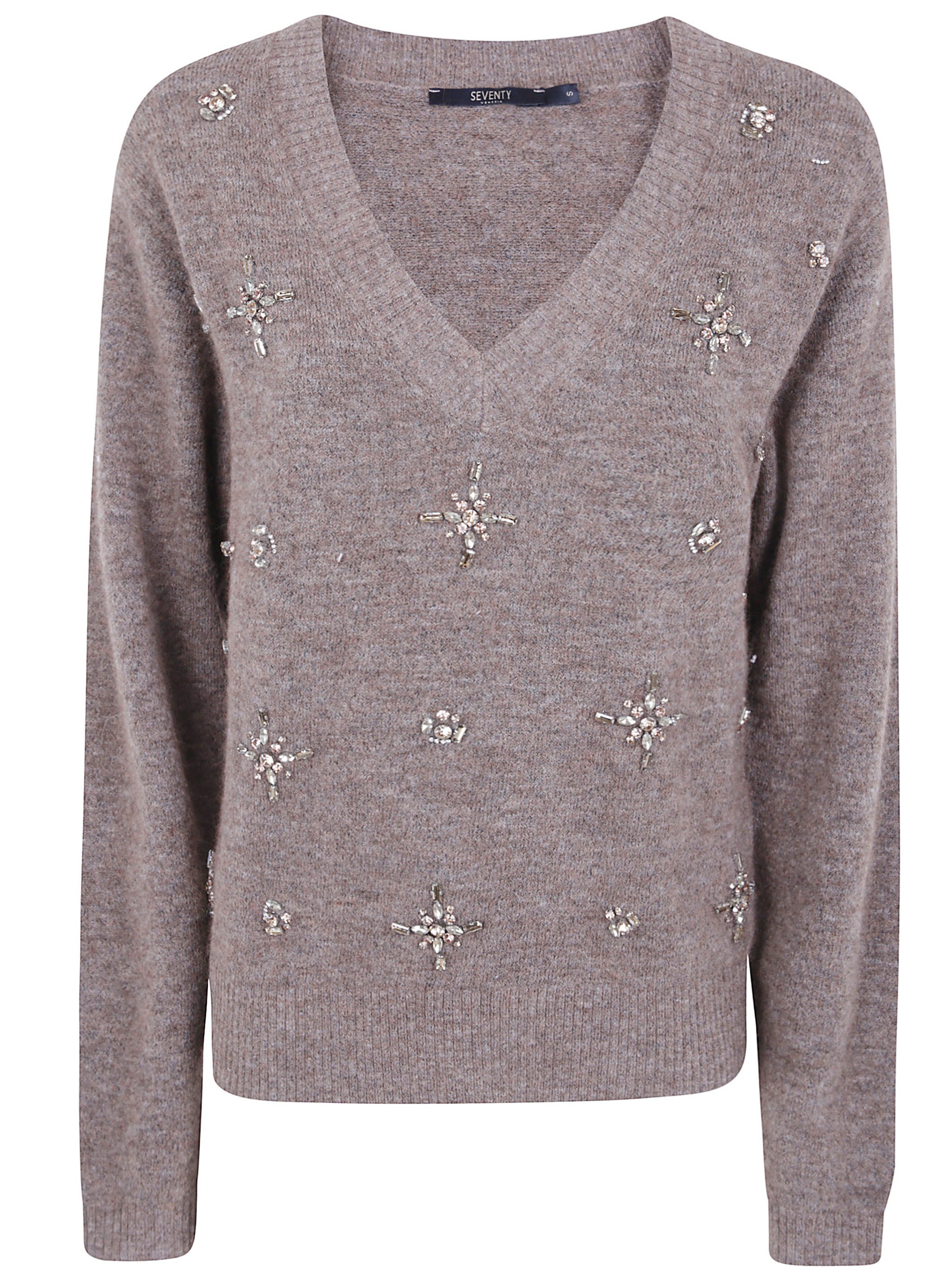 Seventy V-neck Sweater With Stones In Brown