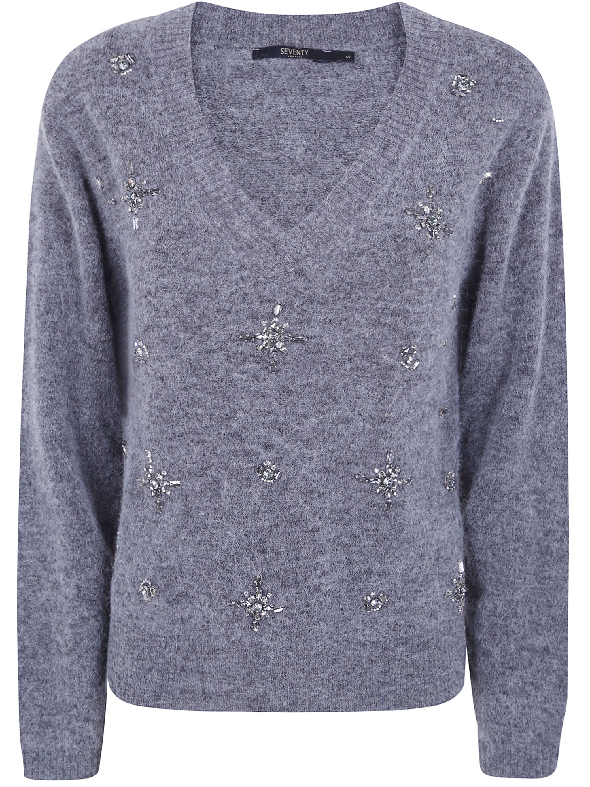 Seventy Sweater V-neck "v Neck Sweater With Stones" In Gray