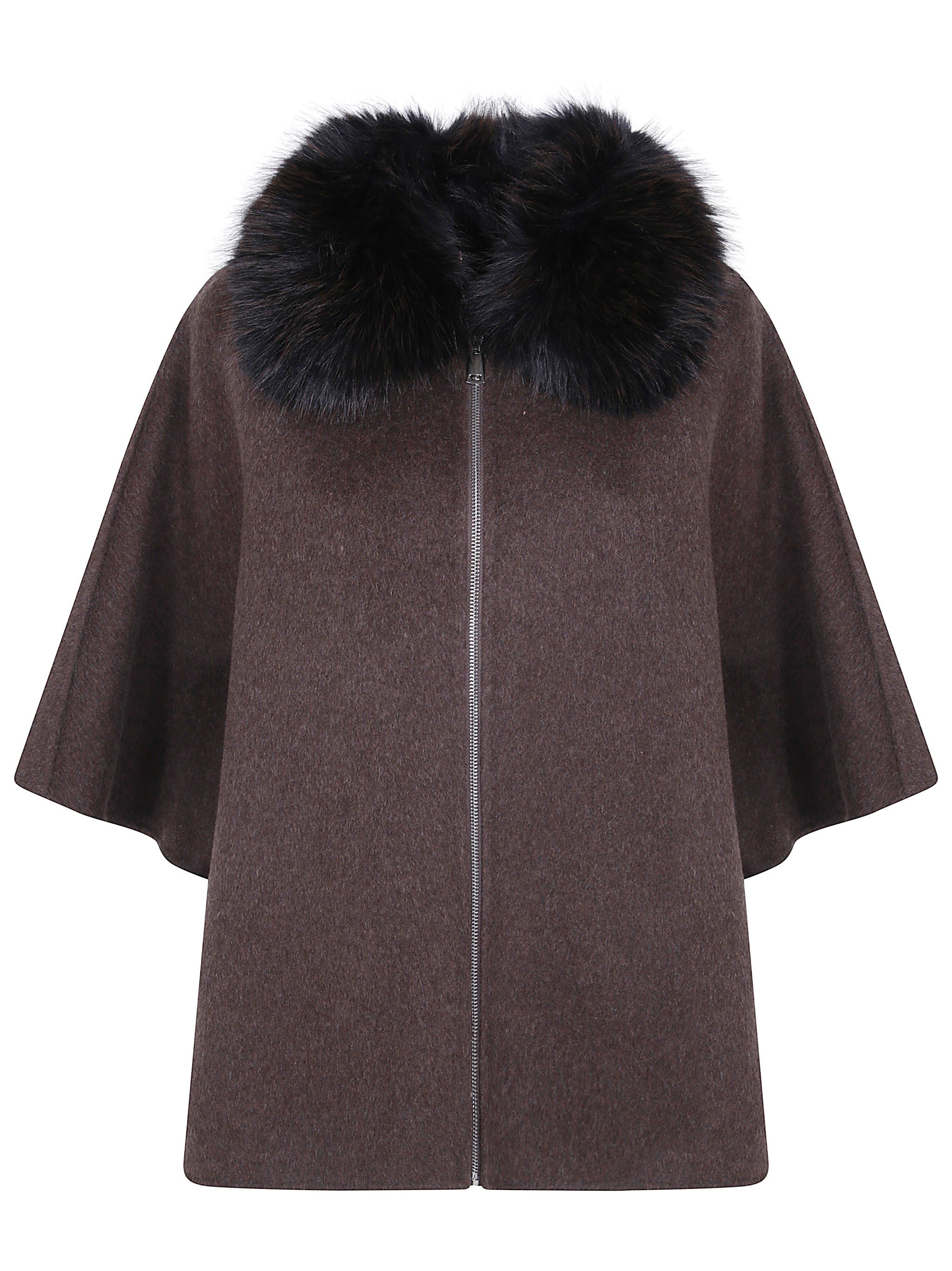 Giovanni Paris Cape Faux Fur Collar "clementine Brown"