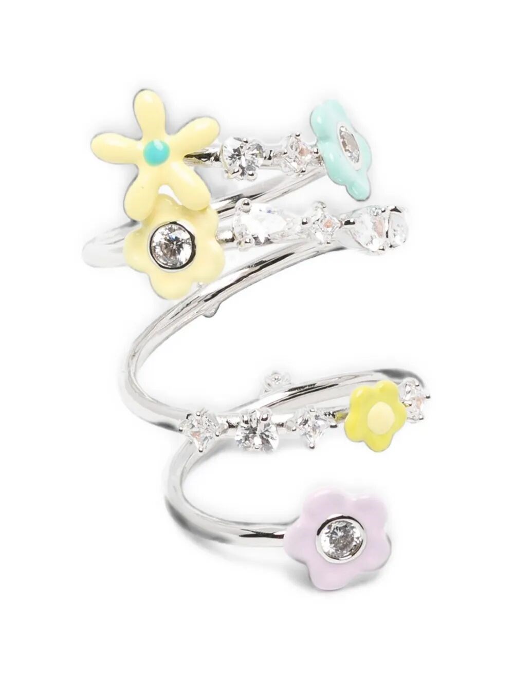Yvmin Ring Flower Gemstone Spiral In Metallic