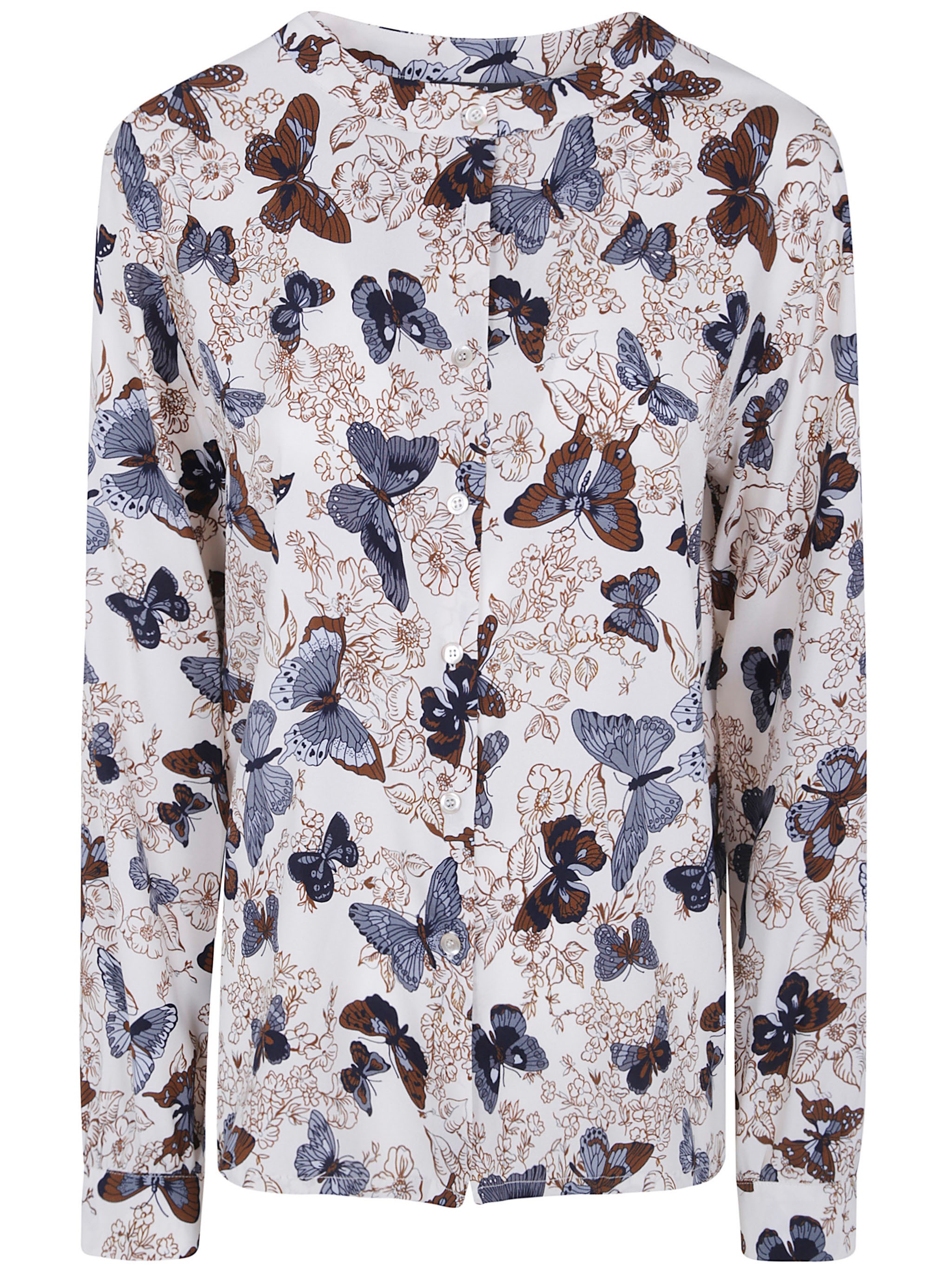 LAURA URBINATI Shirt Butterfly Print Mandarin Collar