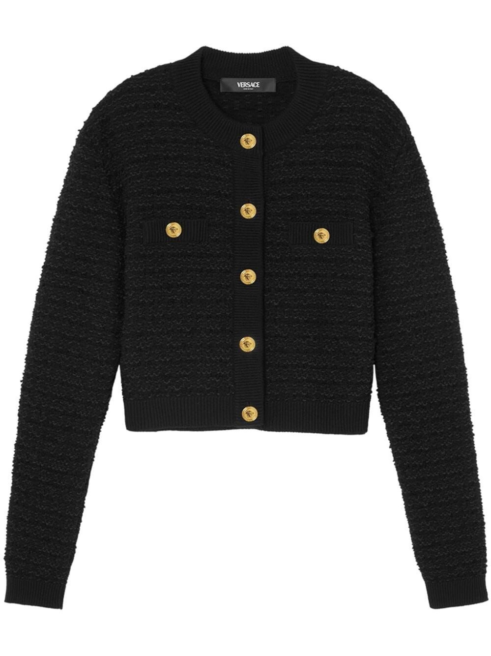 【関税&送料込み】Versace Knit Sweater College Tweed Cloth Versace Women's Knit Sweater College Tweed In Black | ModeSens