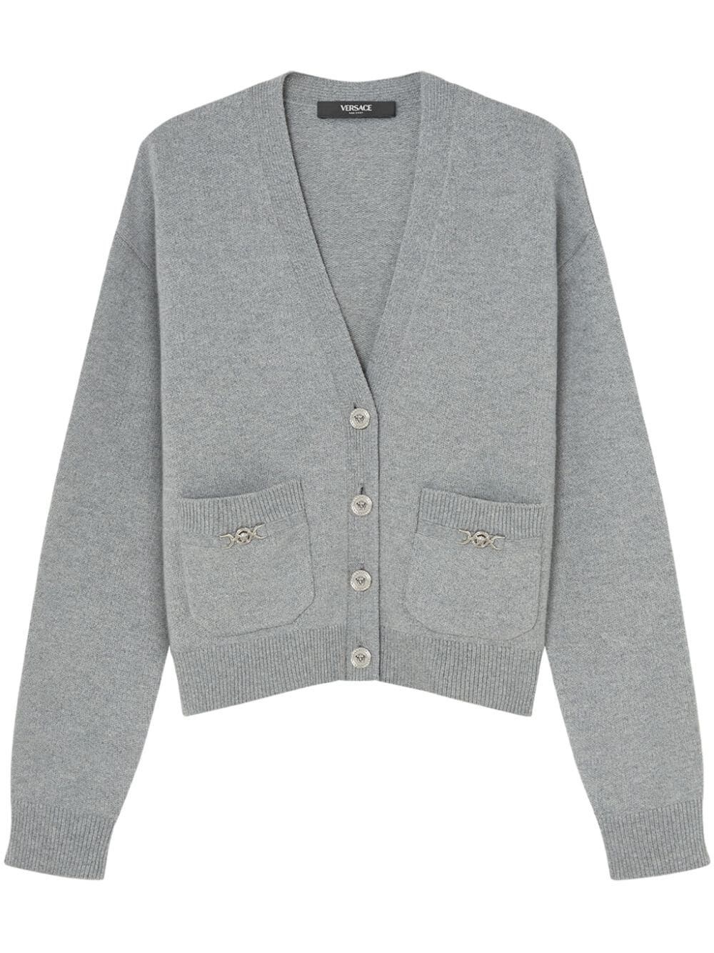 Versace Medusa 95 Knit Boxy Cardigan In Gray