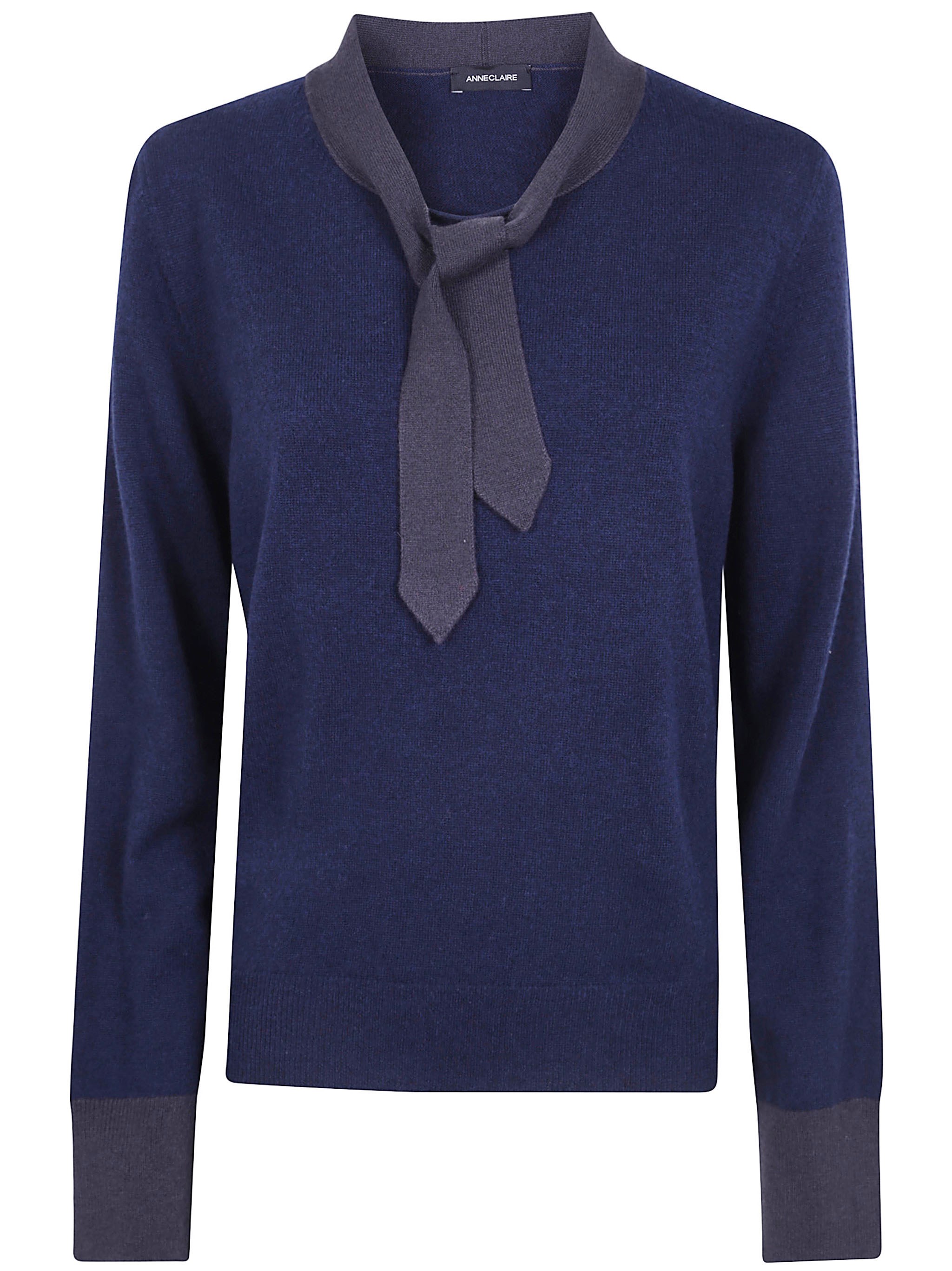 Anneclaire Round Neck Sweater Tie In Blue