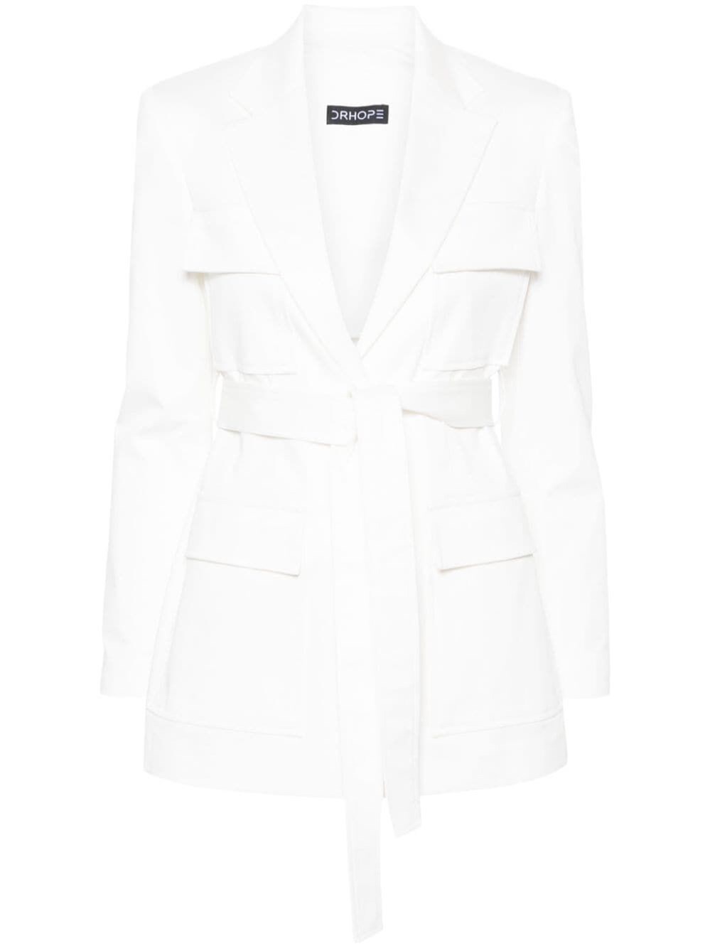 Drhope Belted Single-breasted Jacket In White