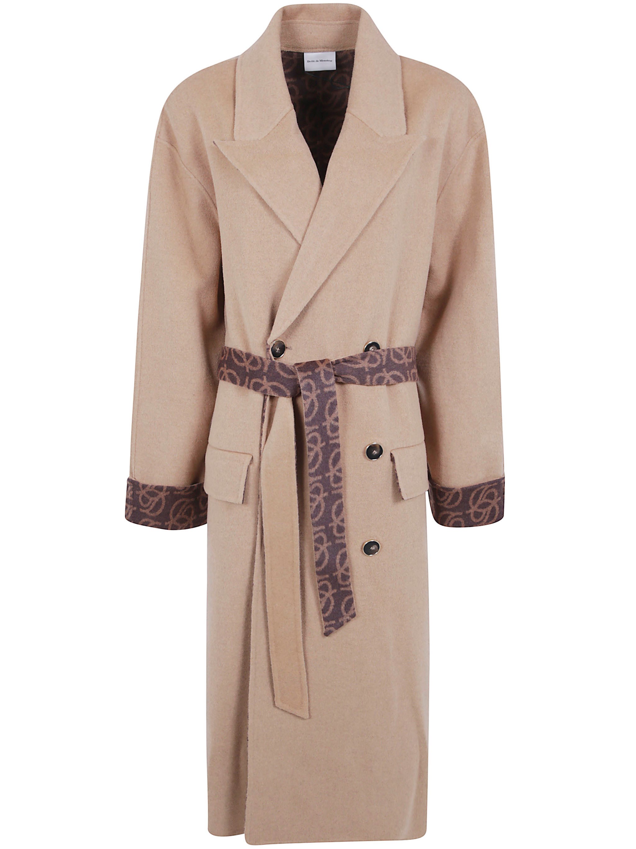Drole De Monsieur Long Belted Coat “Monogram”