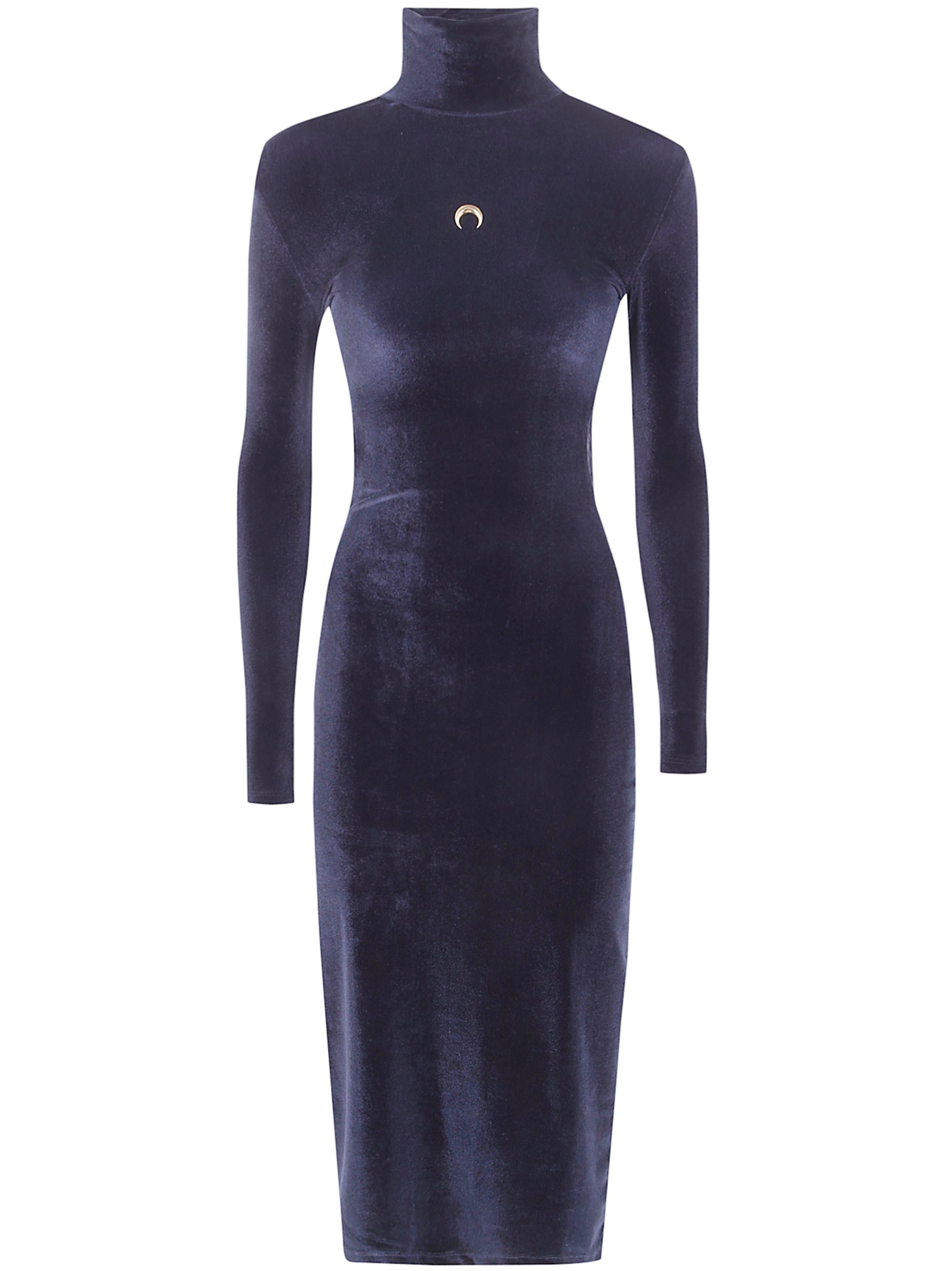 MARINE SERRE Long Dress "Moon" Logo Velvet Fleece