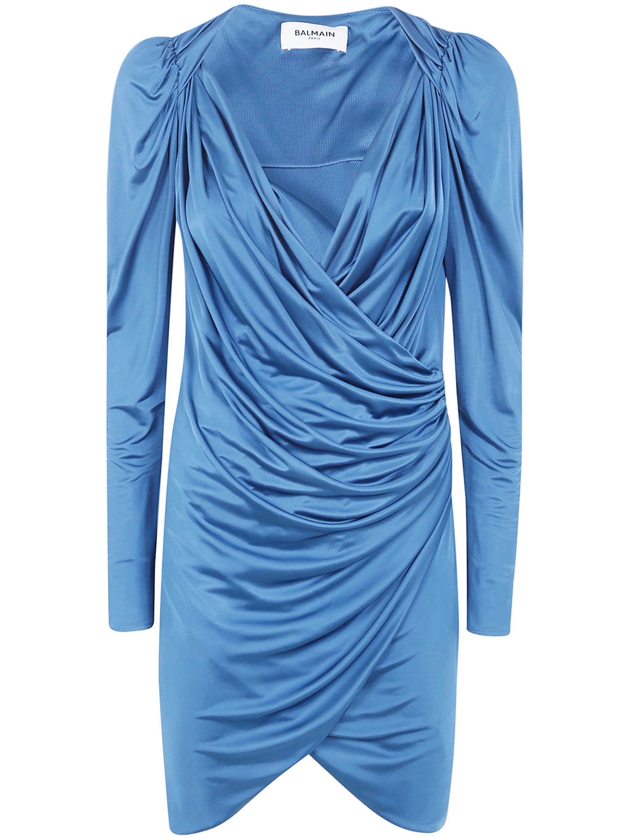 BALMAIN Dress Draped "Long Sleeves Open Neck"