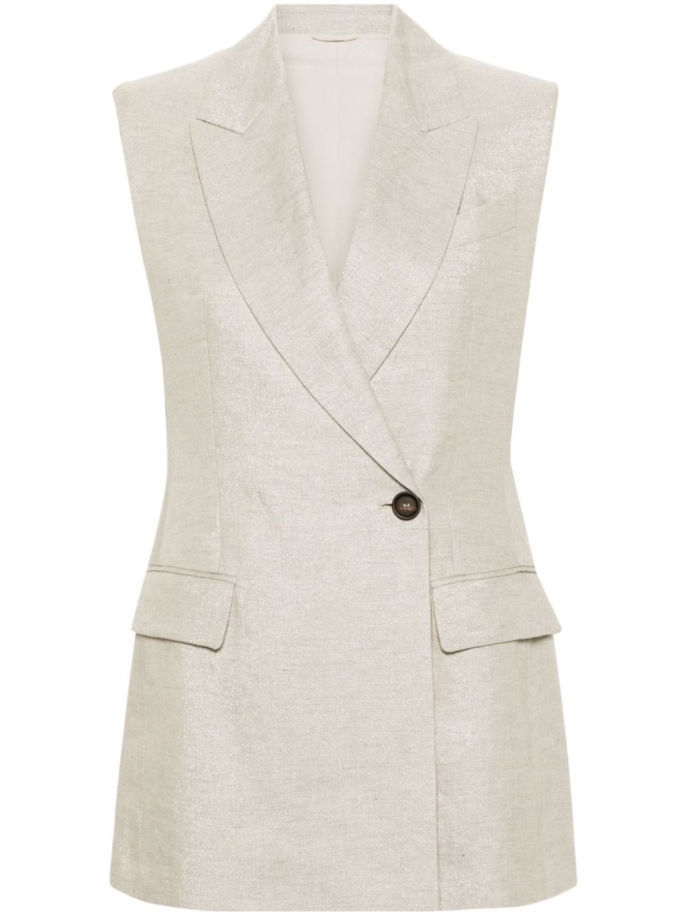 Brunello Cucinelli Metallic-threading Sleeveless Blazer In Gray
